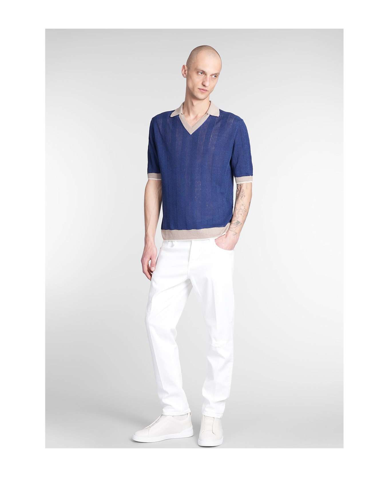Ballantyne Polo In Blue Linen - blue