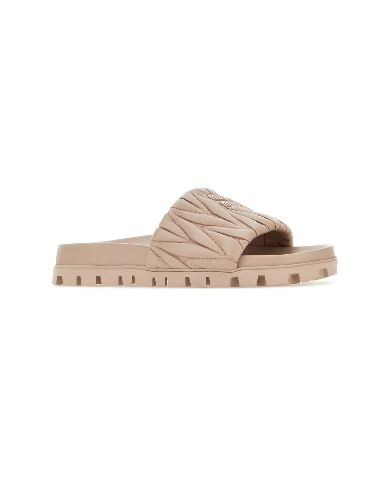 Miu Miu Powder Pink Nappa Leather Slippers | italist, ALWAYS