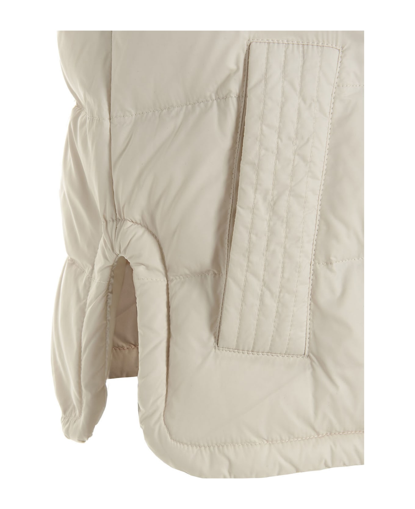 Brunello Cucinelli Sleeveless Down Jacket In Lightweight Nylon With Hood And Rows Of Brilliant Jewels Along The Closure - White