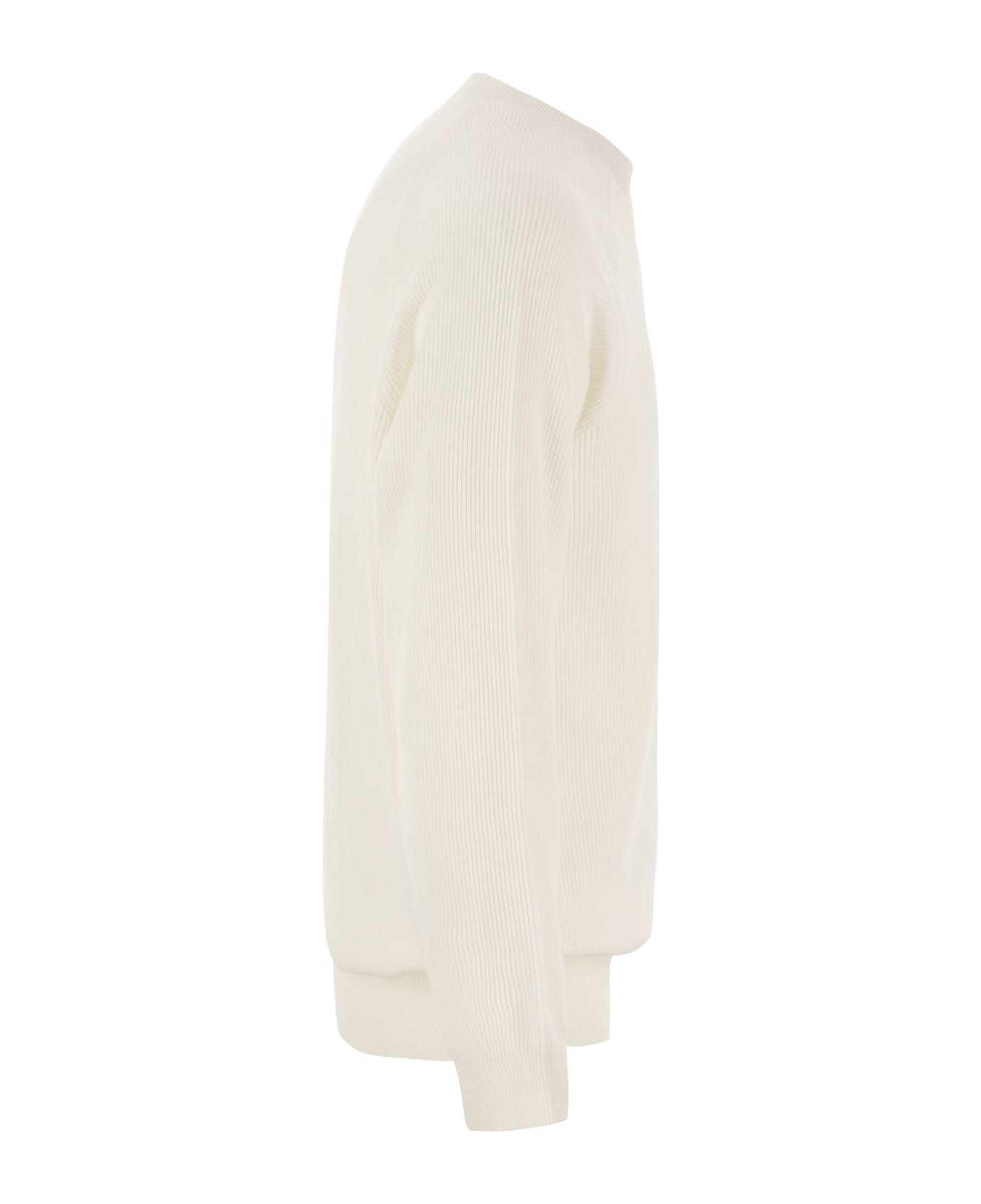 Brunello Cucinelli Cotton Rib Sweater With Raglan Sleeve - Cream