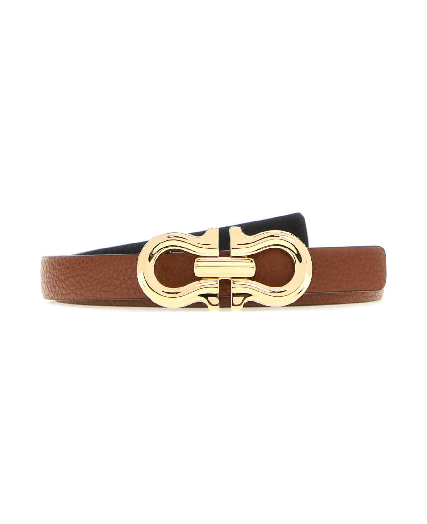 Ferragamo Caramel Leather Reversible Belt - NEWCOGNACNERO