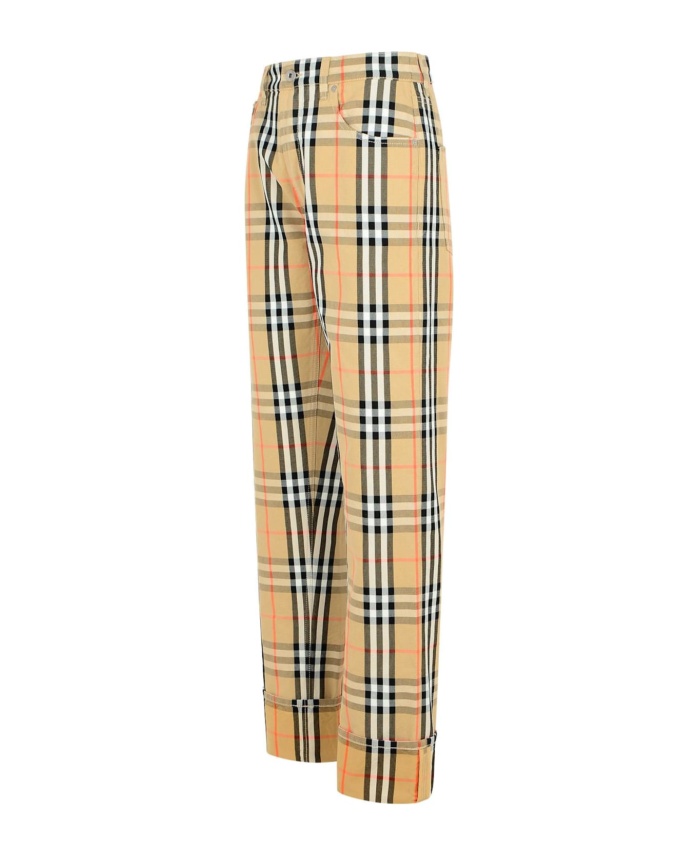 Burberry Check' Beige Cotton Pants - NEUTRALS/BLACK