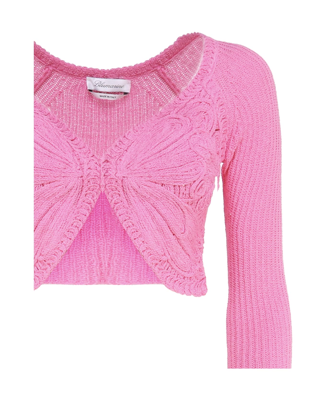 Blumarine Cropped Cardigan With Butterfly Embroidery - Pink ニットウェア