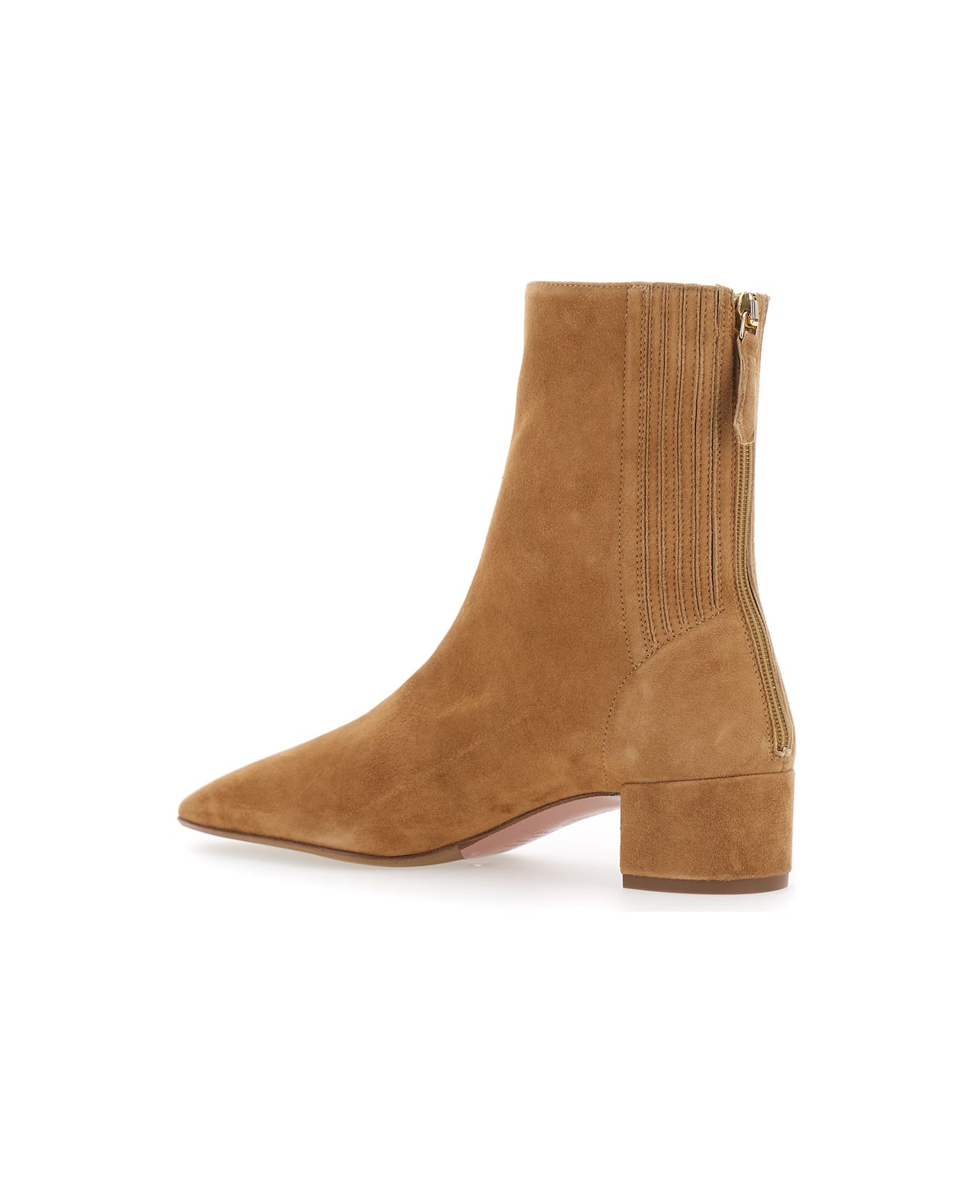 Aquazzura 'saint Honore' Beige Ankle Boots With Low Block Heel And Pointed Toe In Suede Woman - Beige