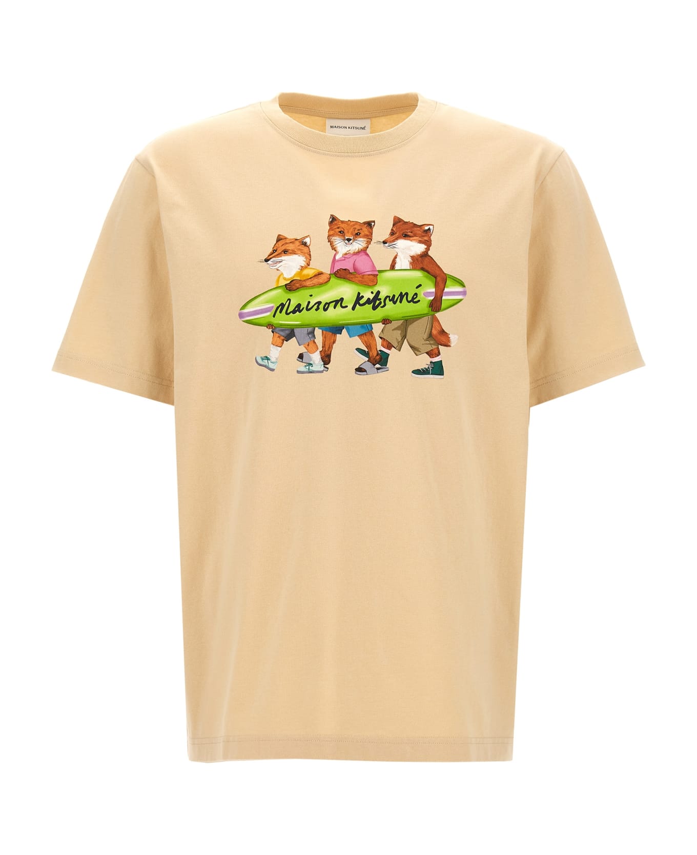 Maison Kitsuné 'surfing Foxes' T-shirt - Beige