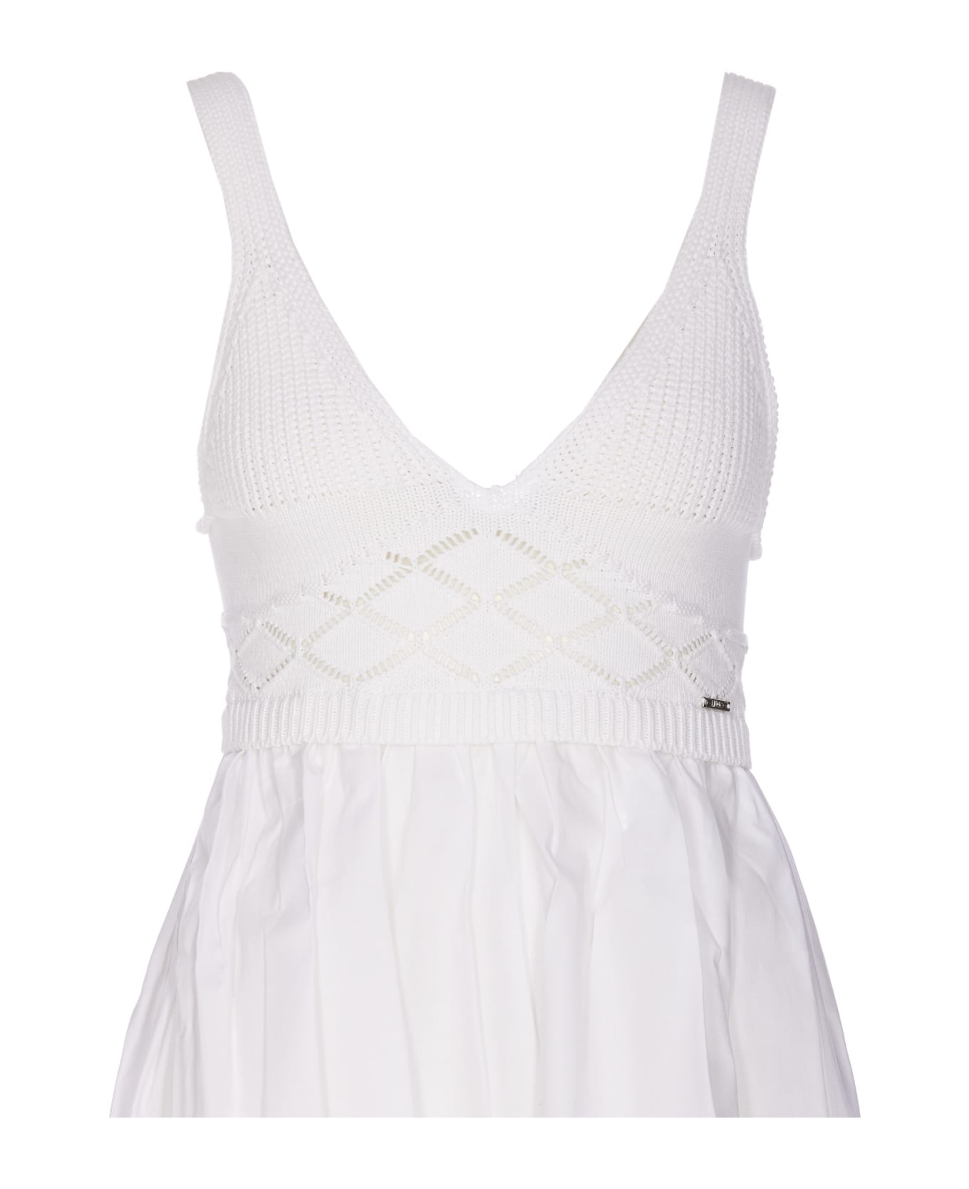 Liu-Jo Knitted And Popeline Short Dress - White ワンピース＆ドレス