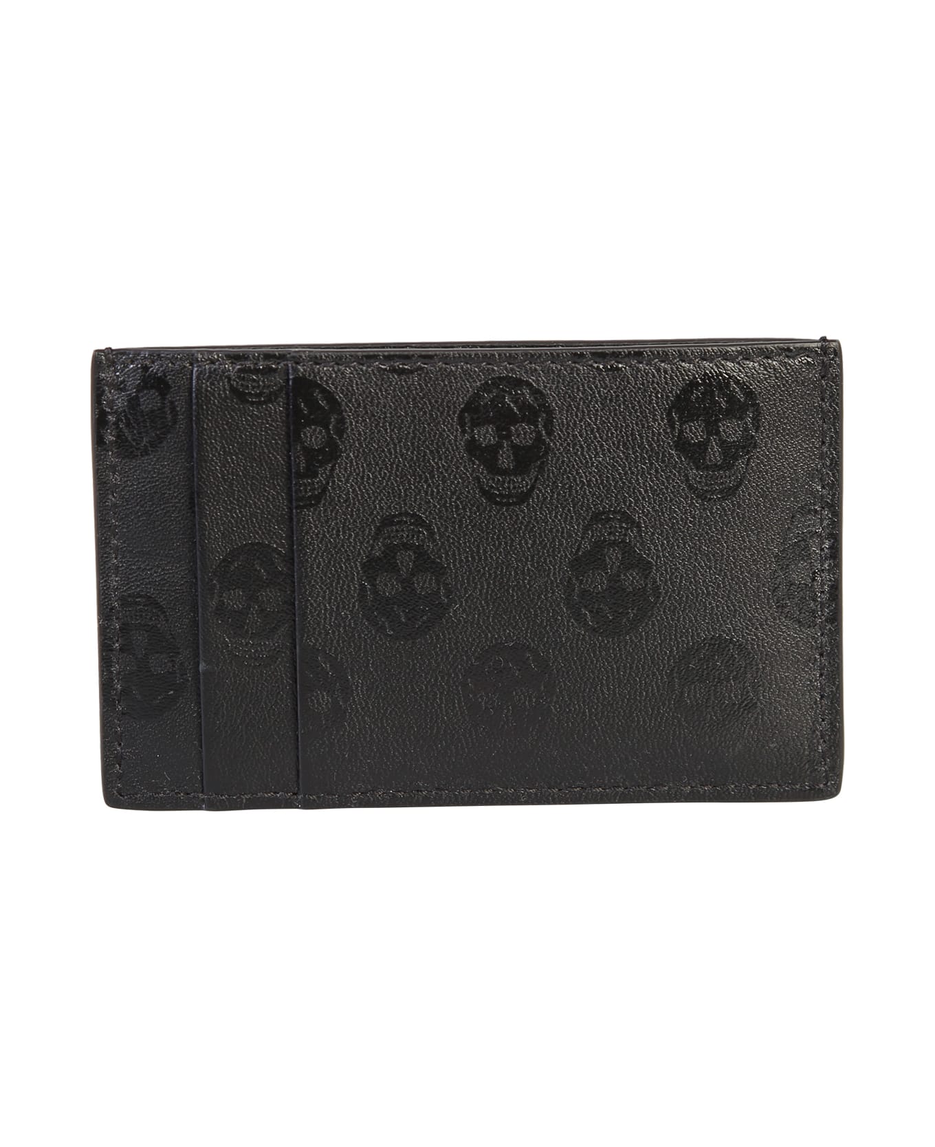 Alexander McQueen Leather Card Holder With Iconic Biker Skull Print - Black