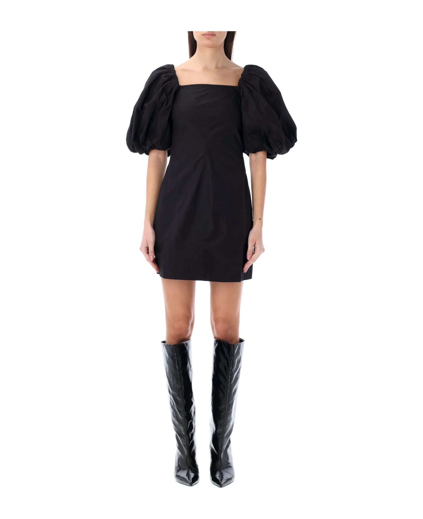 Ganni Poplin Puff Sleeves Mini Dress - BLACK ワンピース＆ドレス