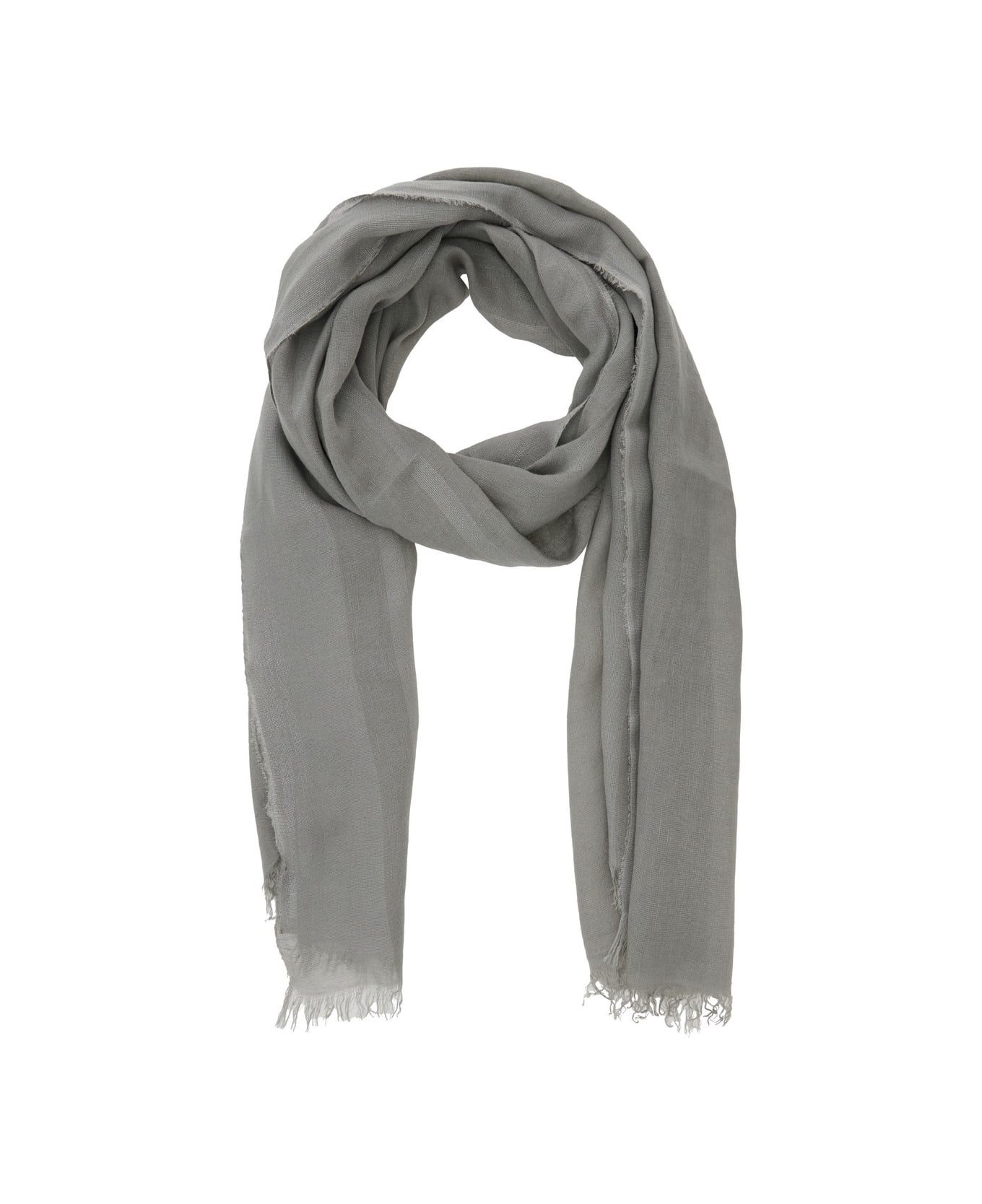 Antonelli Grey Scarf With Rectangular Design And Frayed Edges In Linen Blend Woman - Grigio