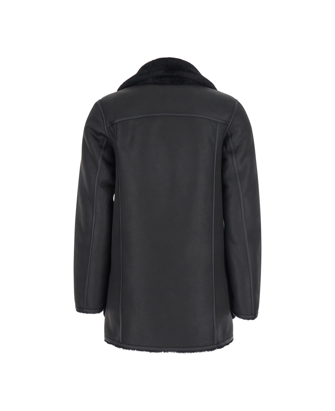 urbancode Black Single-breasted Jacket With Classic Lapels In Faux Fur Woman - Black