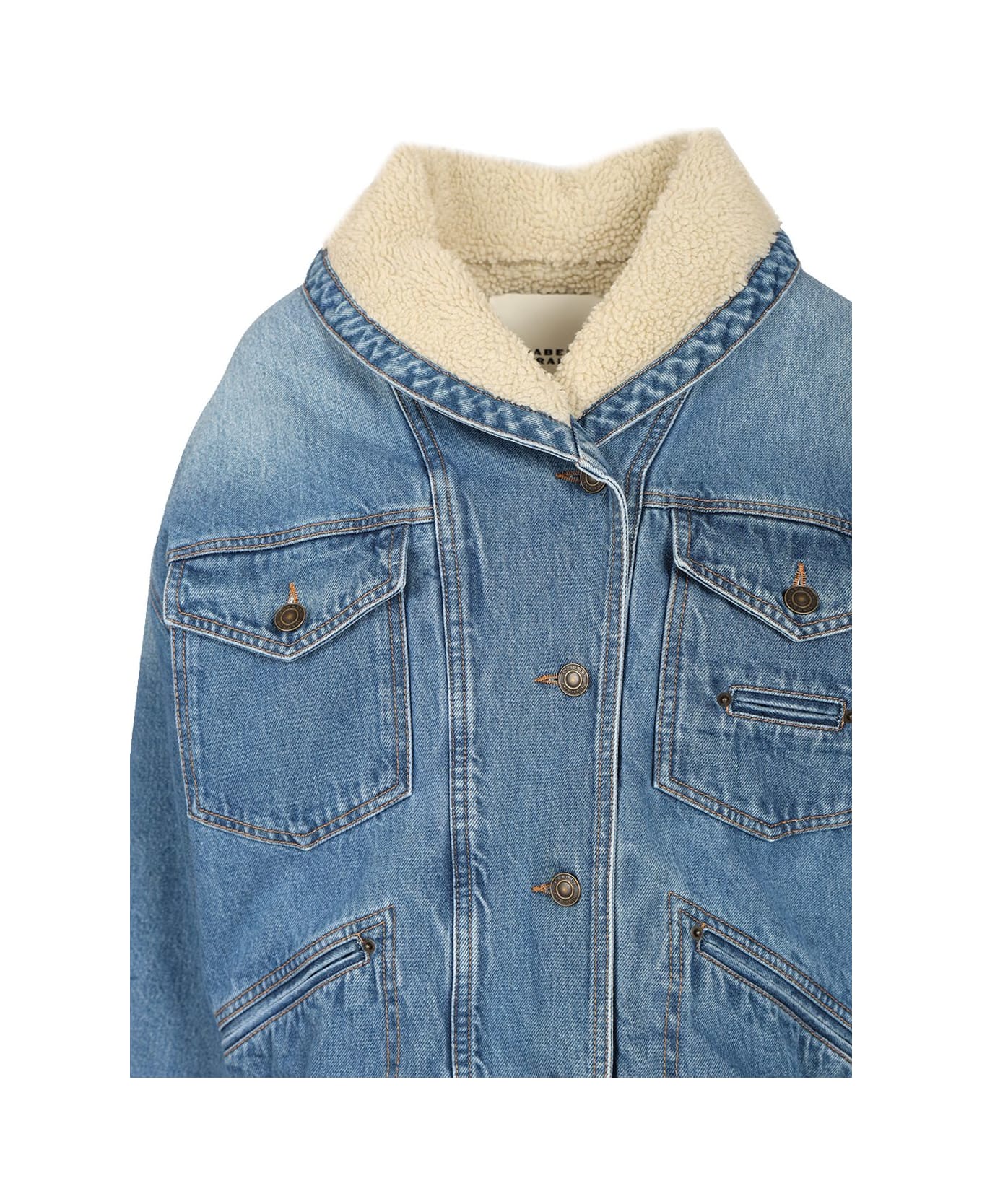Isabel Marant Pimia Denim And Faux Fur Jacket - blue