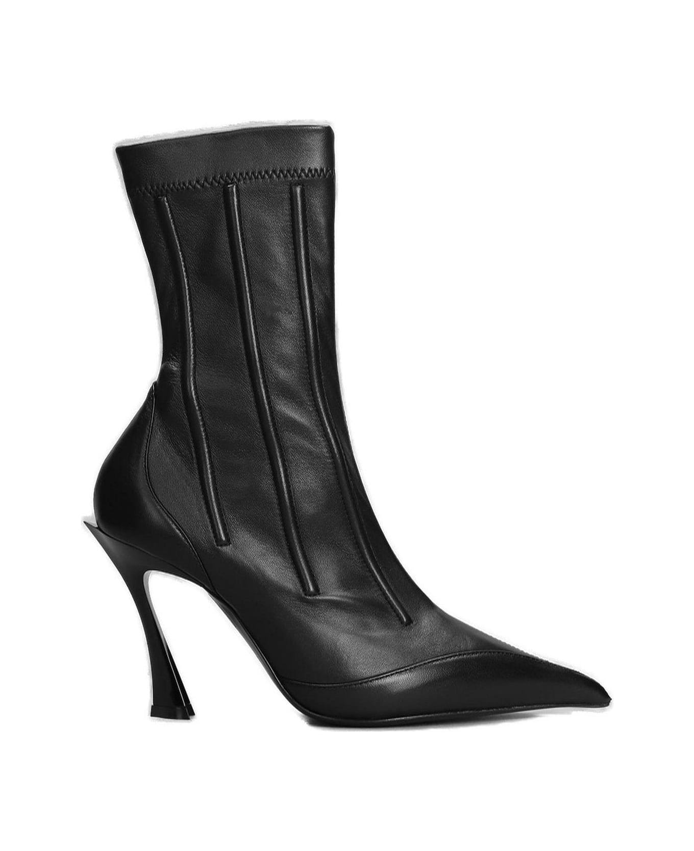 Mugler Seam Detailed Pointed Toe Ankle Boots - Black ブーツ