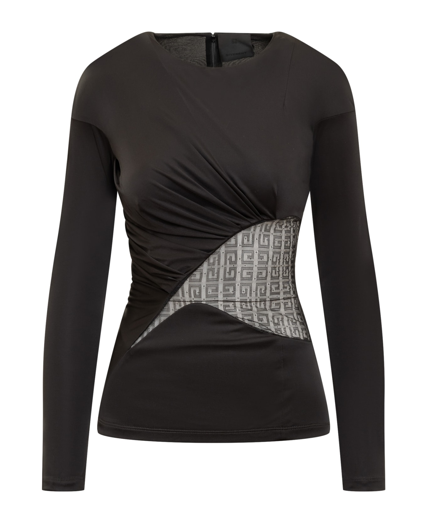Givenchy Draped Jersey And Lace Top - BLACK