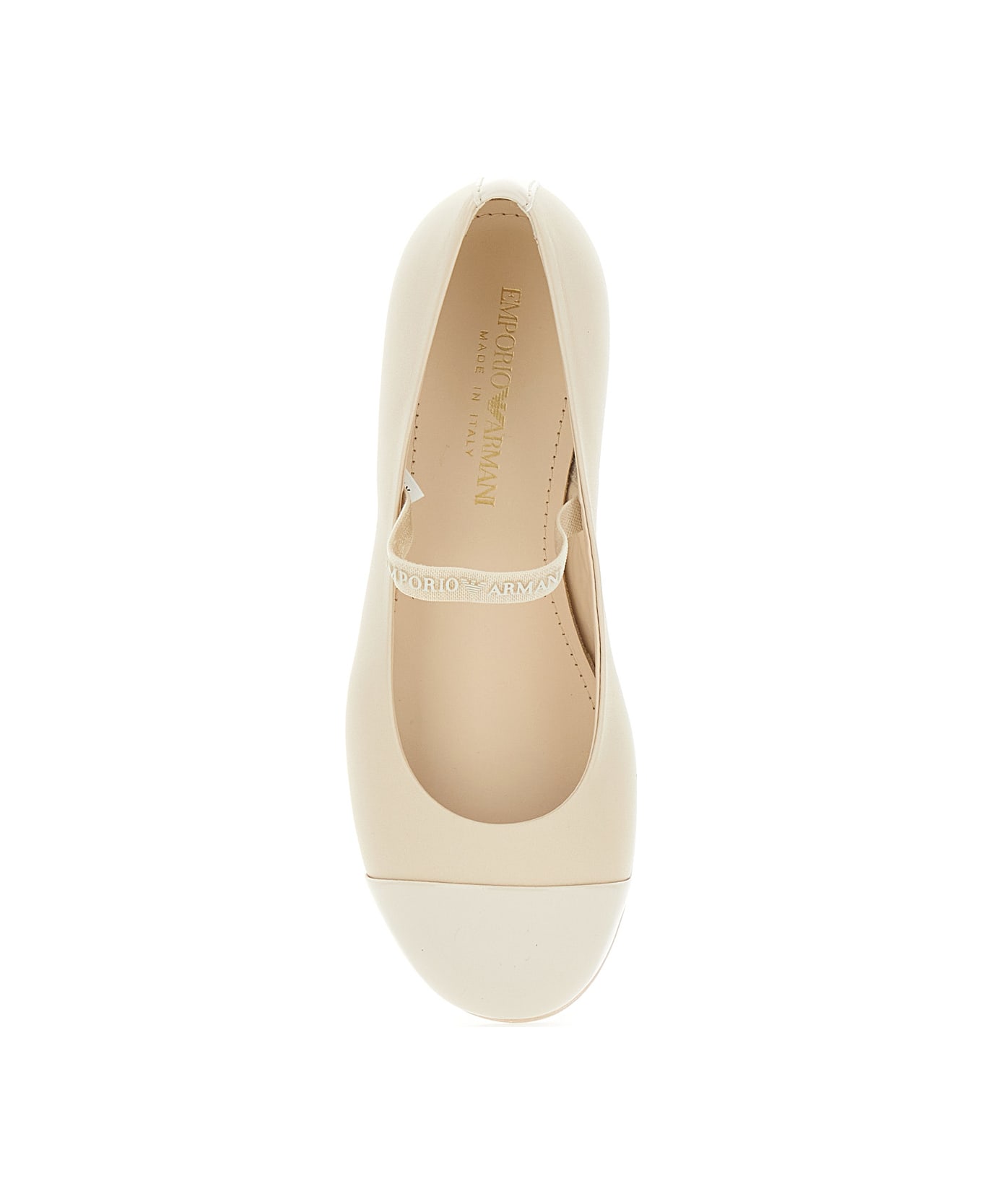 Emporio Armani Beige Ballet Shoes With Cap Toe And Strap With Logo Lettering In Leather Girl - Beige