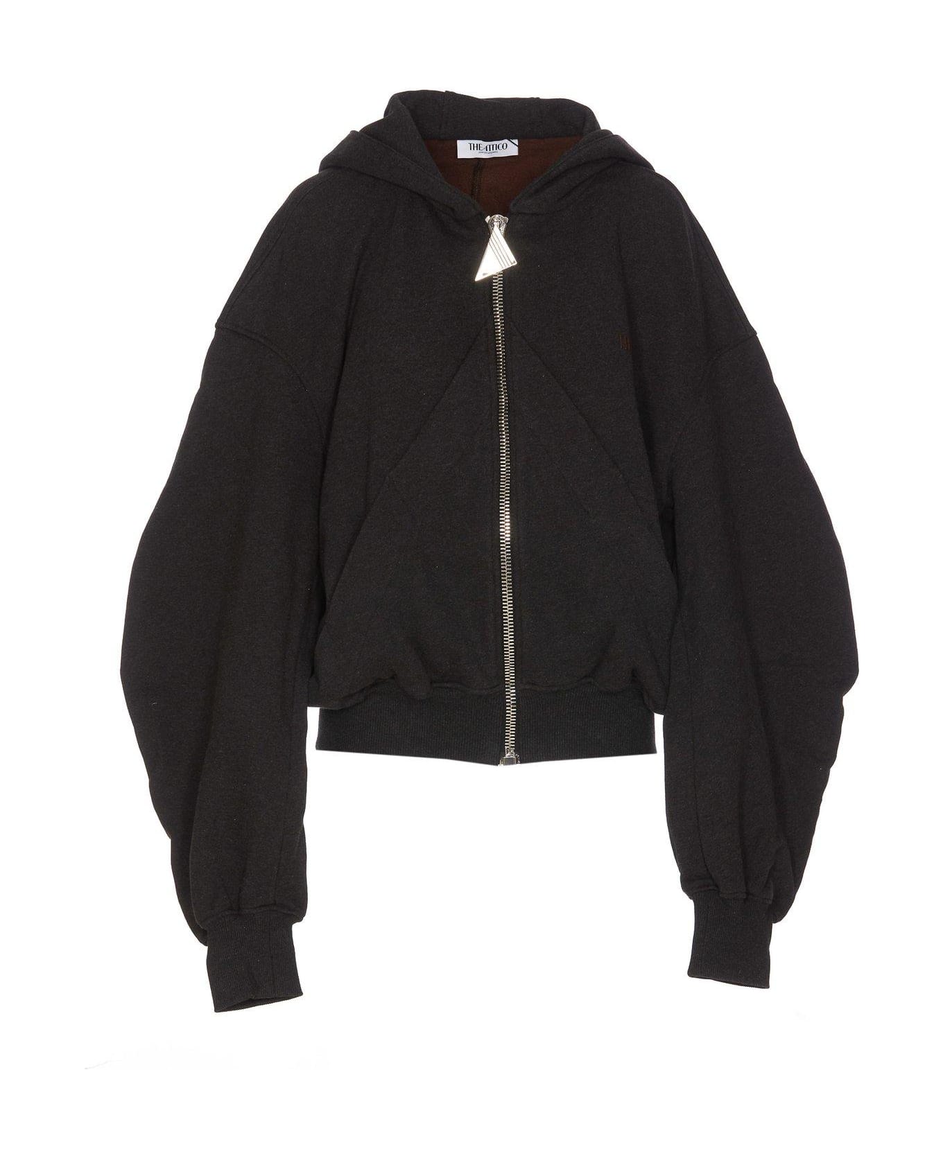 The Attico Logo Zip Puller Hooded Sweatshirt - Black fade/brown