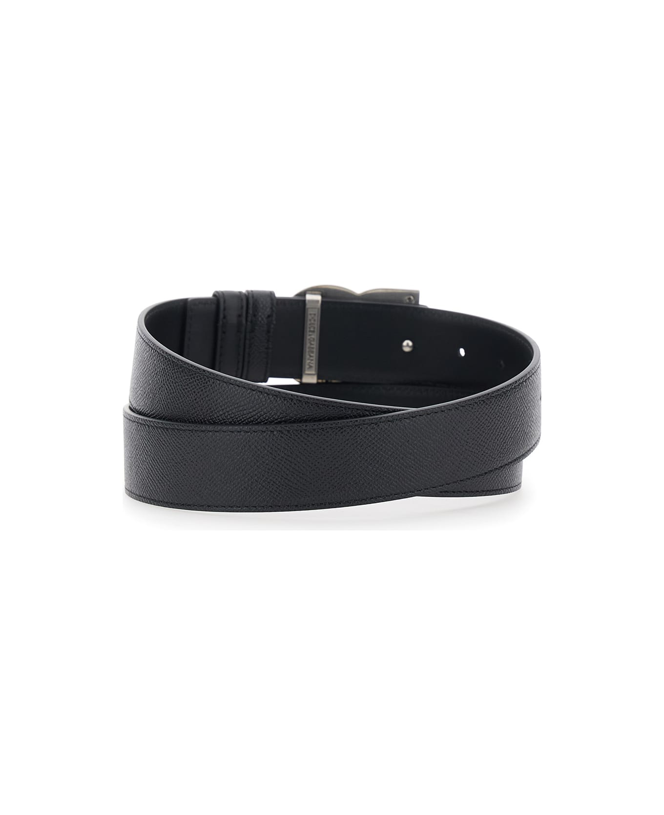 Dolce & Gabbana Black Belt With Logo Plaque On The Front In Leather Man - Black