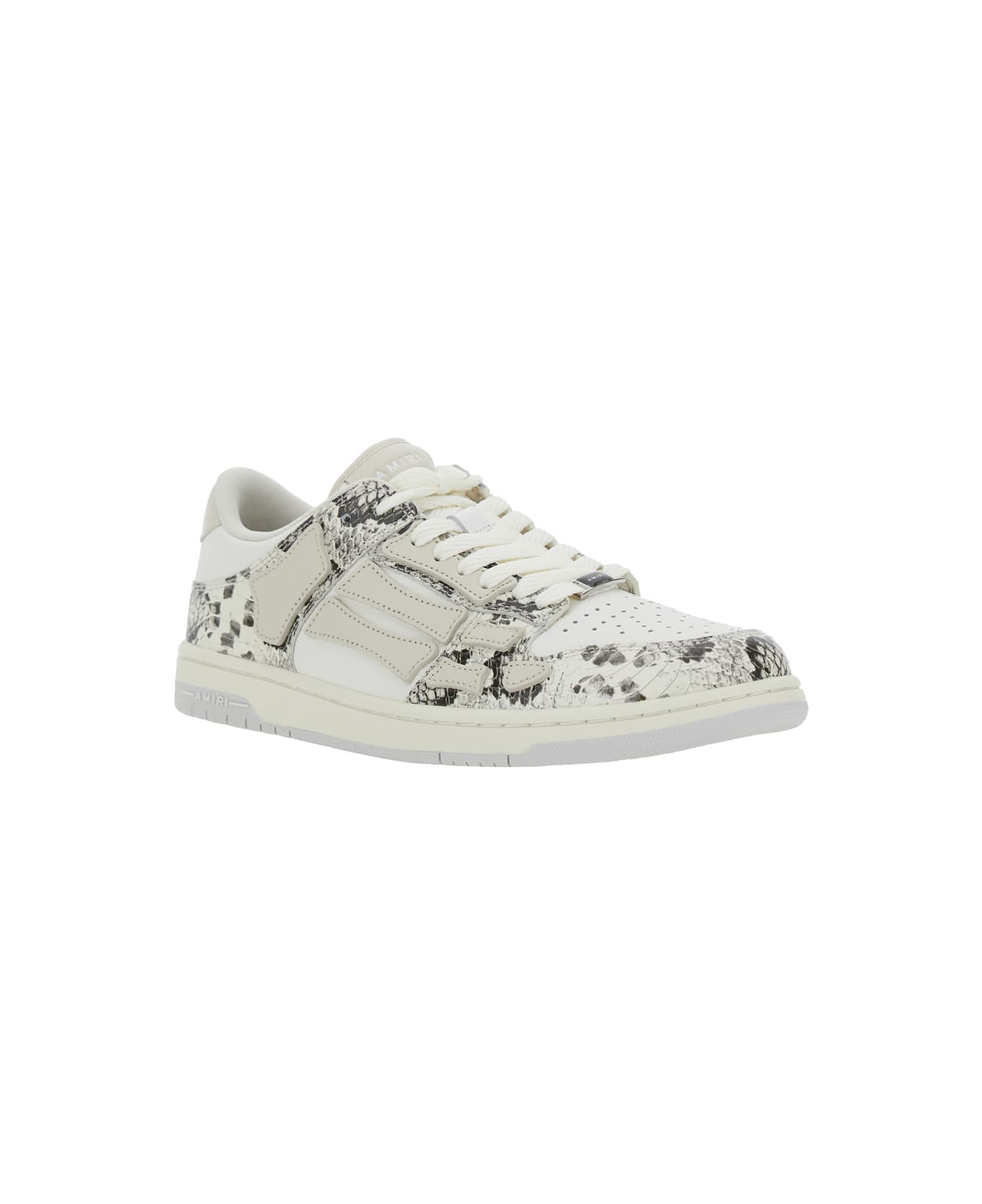 AMIRI 'skull' Grey Low Top Sneakers With Skull Patch In Snake Printed Leather Man - Bianco