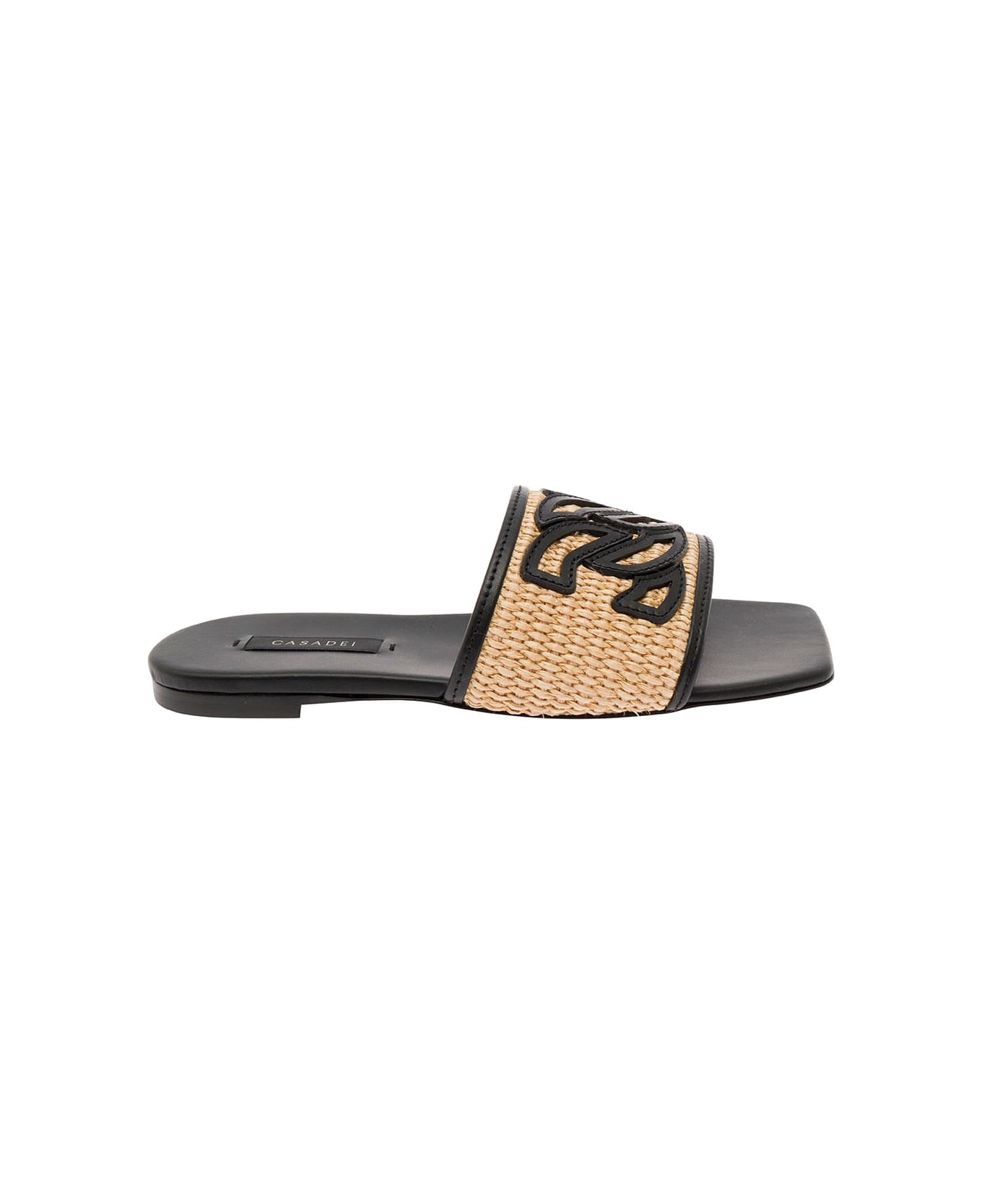 Casadei 'portofino' Black Slip-on Sandals With C-chain Logo In Leather Woman - Beige サンダル