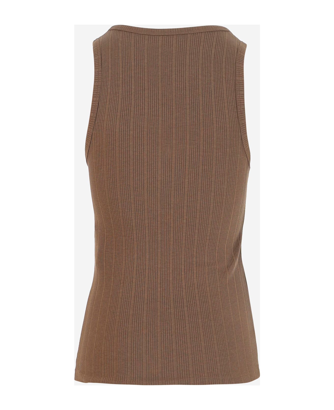 Patou Cotton Blend Knit Top With Logo - mocha