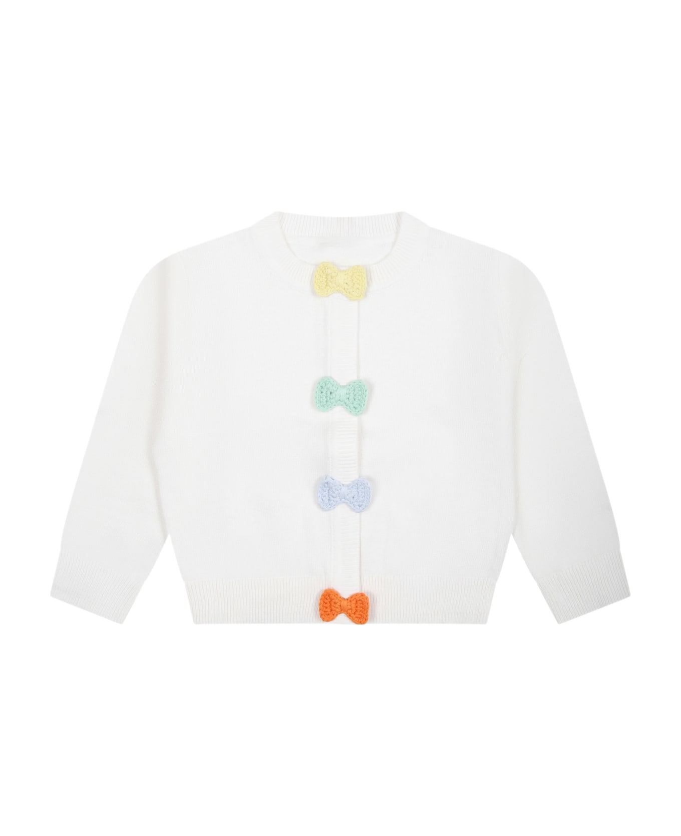 Stella McCartney Kids White Cardigan For Baby Girl With Multicolor Bows - White ニットウェア＆スウェットシャツ