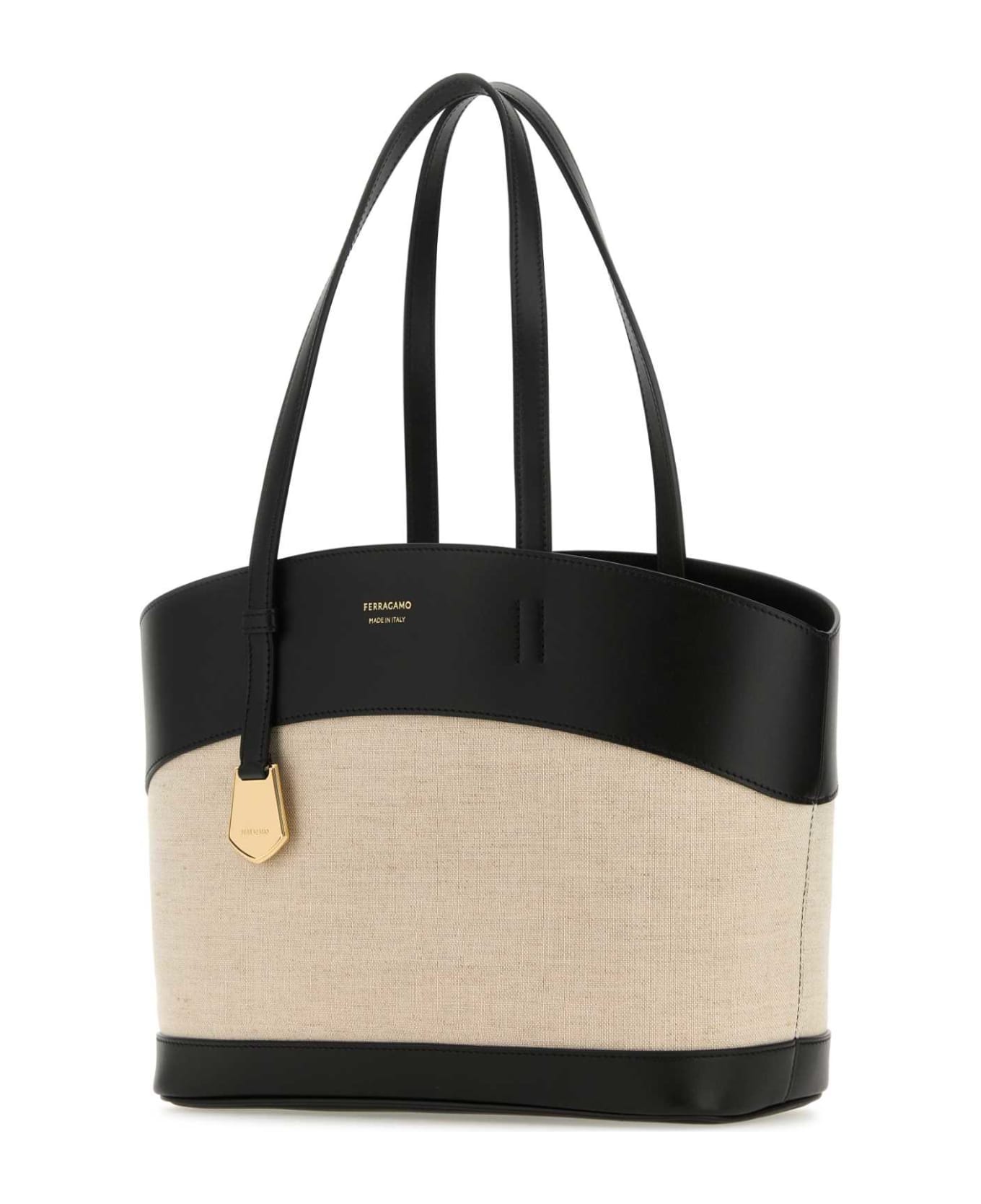 Ferragamo Two-tone Leather And Canvas Entry S Handbag - NERONATURALENERO トートバッグ