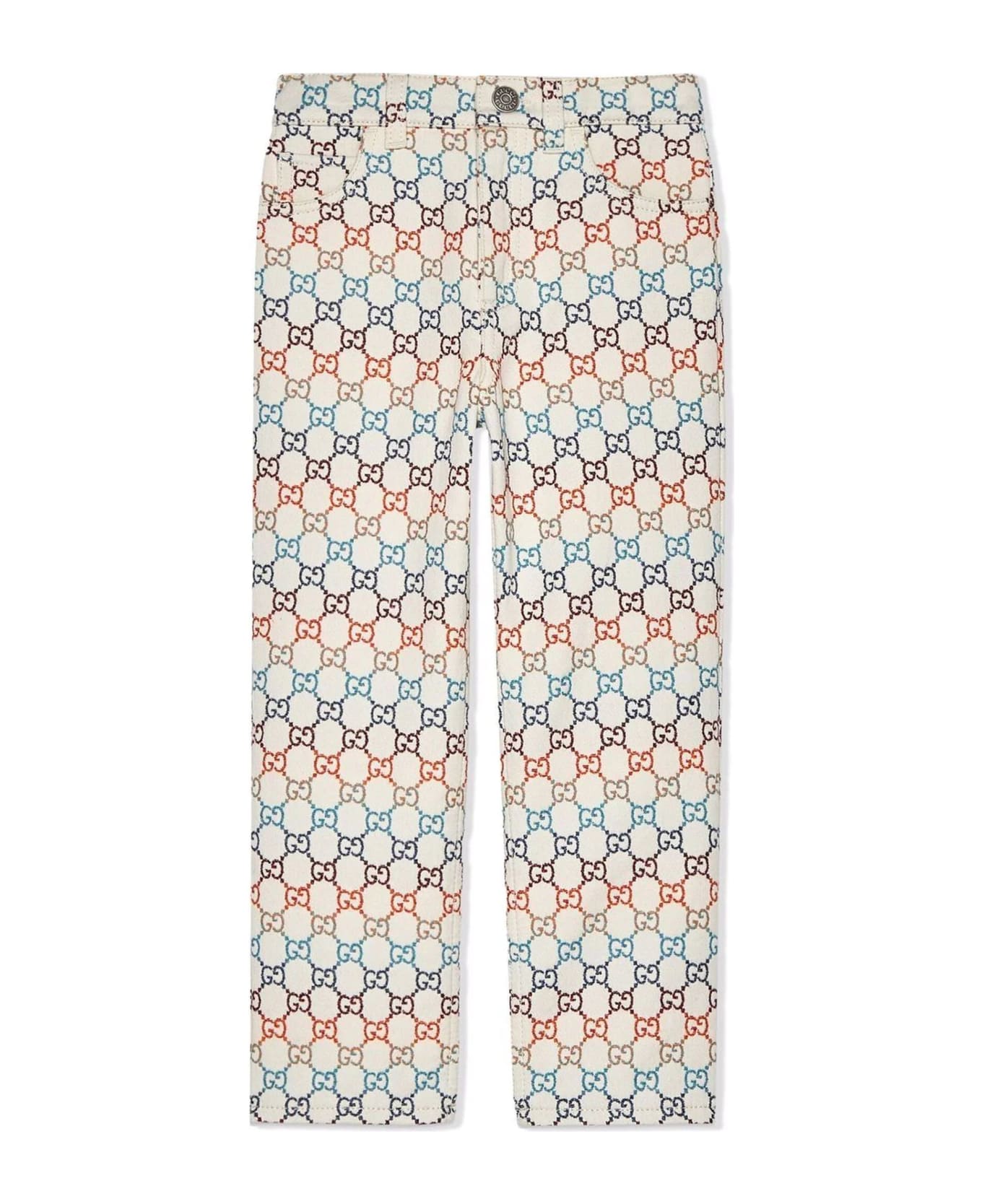 Gucci Ivory Multicolour Gg Cotton Jacquard Trousers - Multicolor