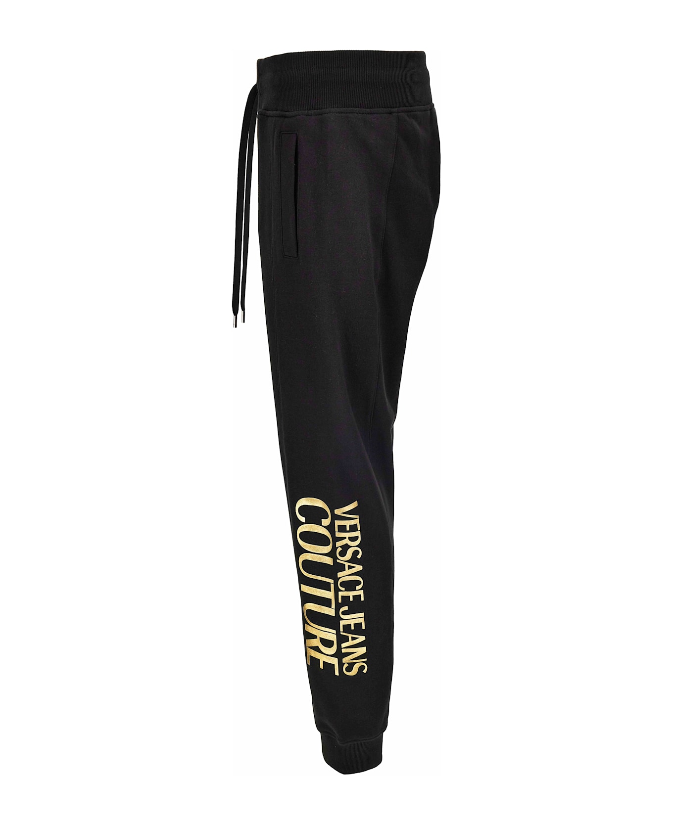Versace Jeans Couture Black Sweatpants With Gold Logo Print - Black ボトムス
