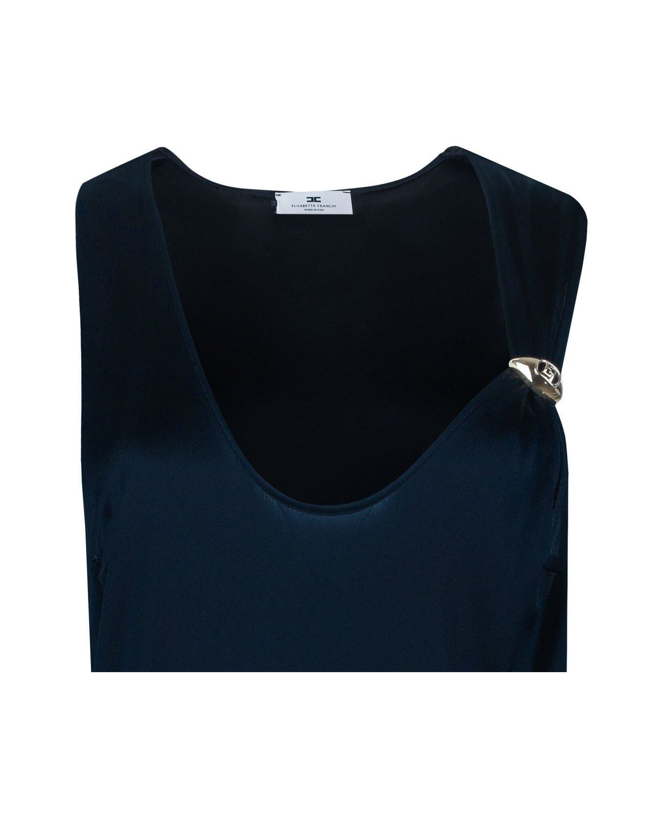 Elisabetta Franchi Shiny Jersey Tank Top - Oltremare