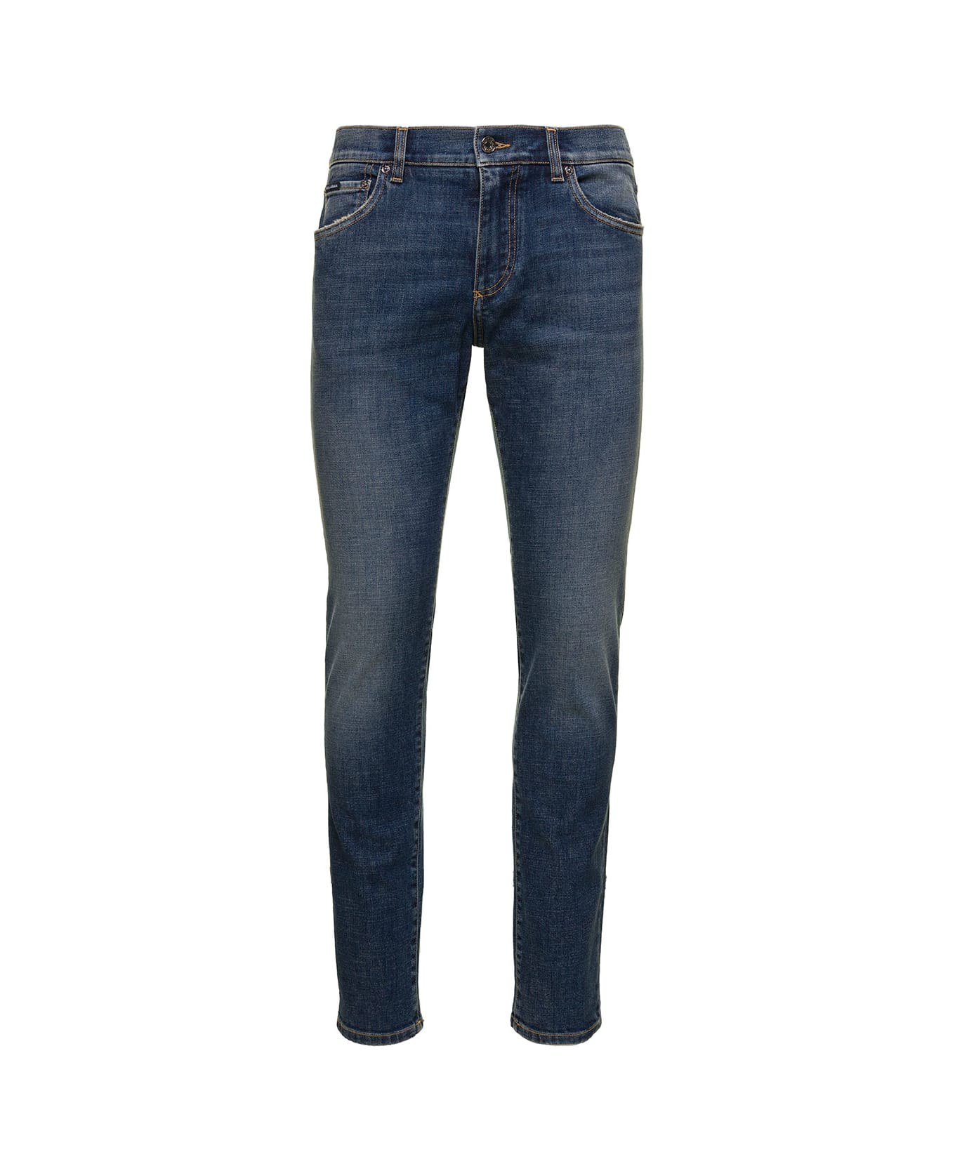 Dolce & Gabbana Dark Blue Distressed Slim-fit Jeans In Cotton Denim Man Dolce & Gabbana - Blu