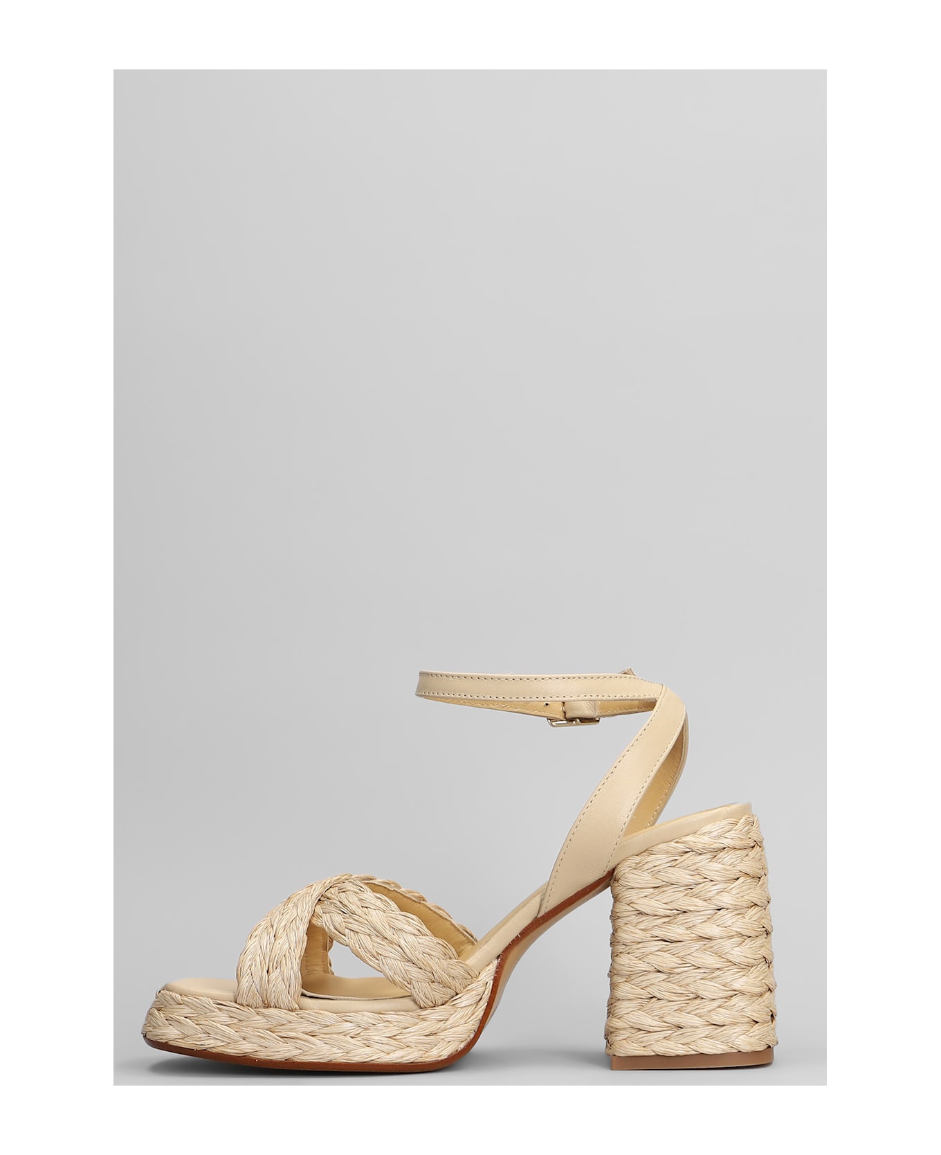 Castañer Valeriette-258 Sandals In Beige Leather And Fabric - beige