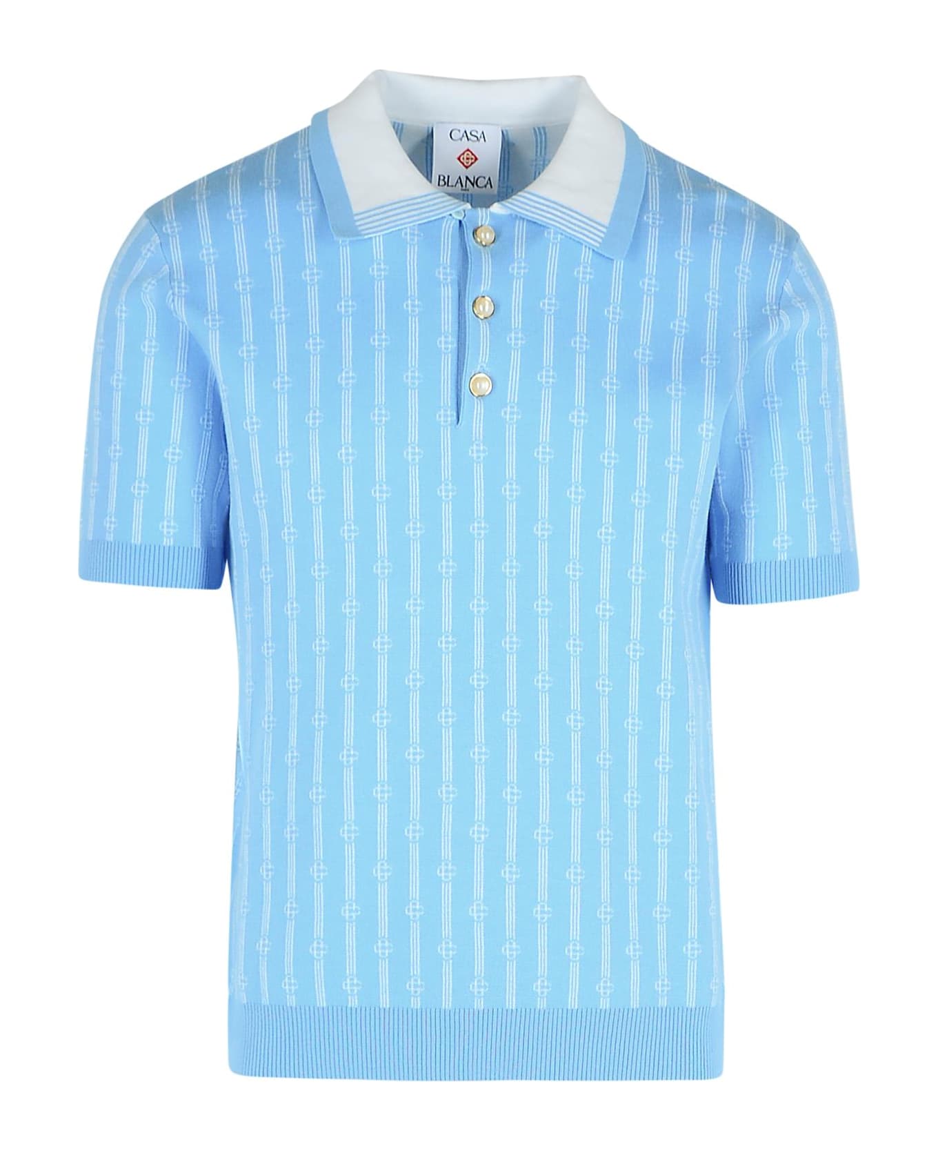 Casablanca Polo Shirt In Light Blue Cotton - Blue