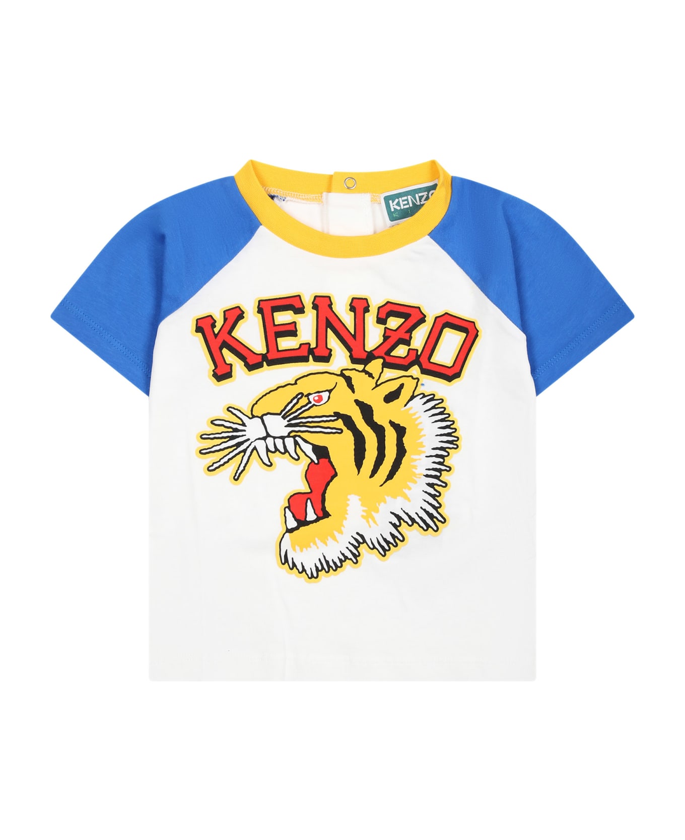 Kenzo Kids White Baby Boy T-shirt With Iconic Tiger Print - White Tシャツ＆ポロシャツ