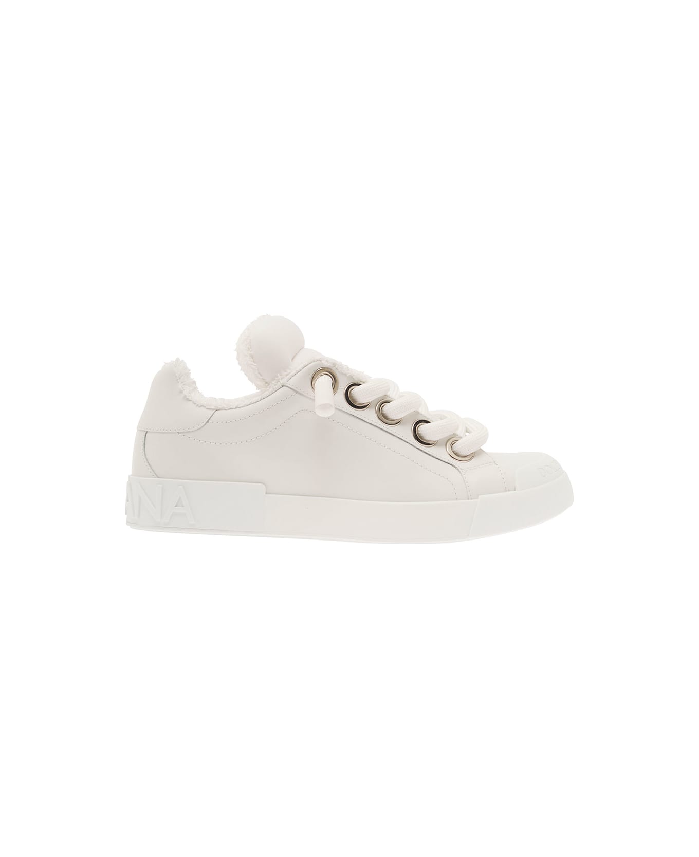 Dolce & Gabbana 'portofino' White Low-top Sneakers With Oversized Laces In Leather Man - White