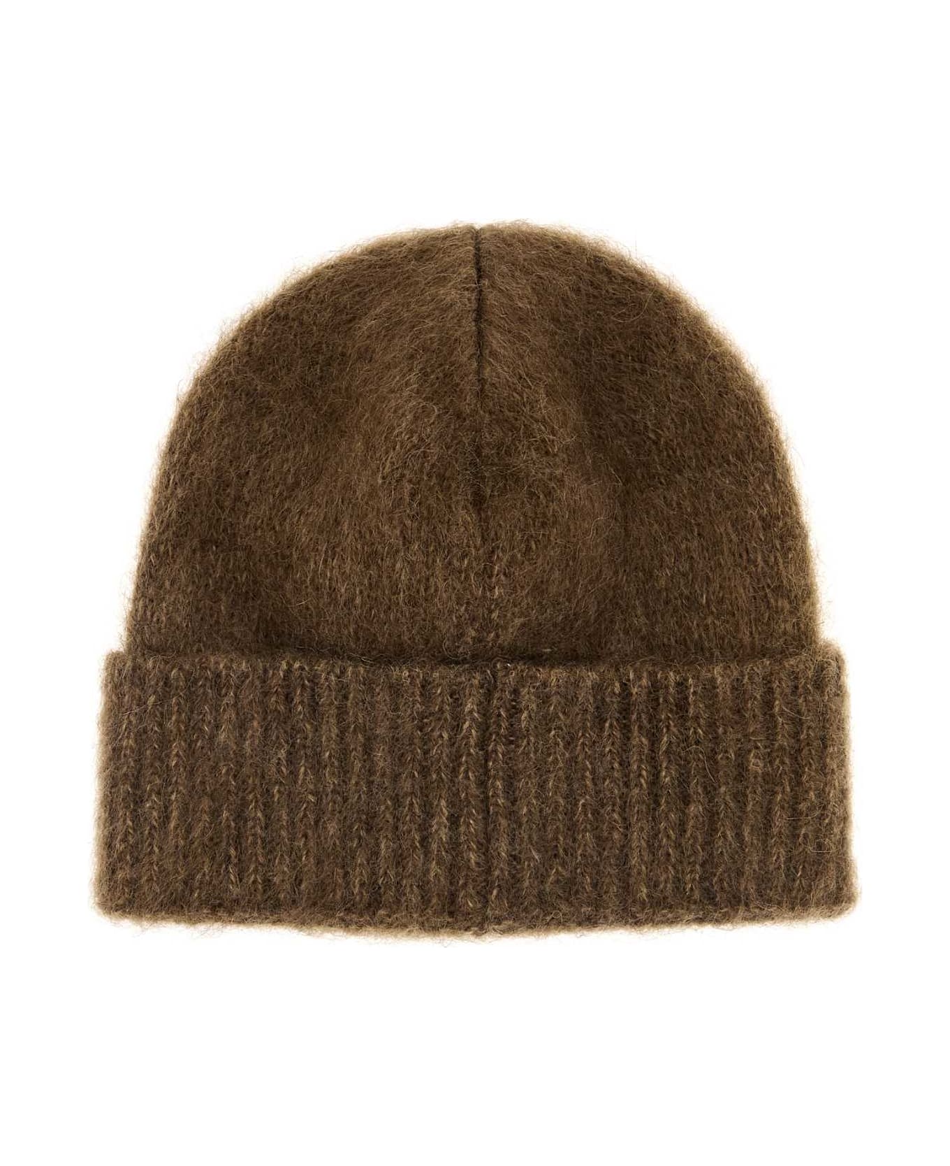 Miu Miu Brown Mohair Blend Beanie Hat - TABACCO