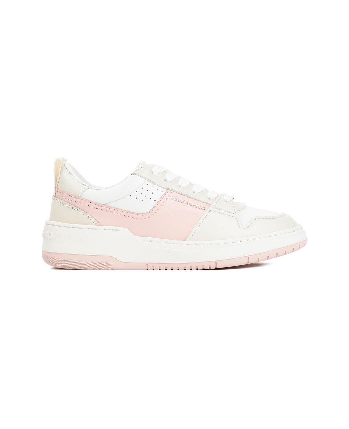 Ferragamo Logo Printed Lace-up Sneakers - PINK/WHITE