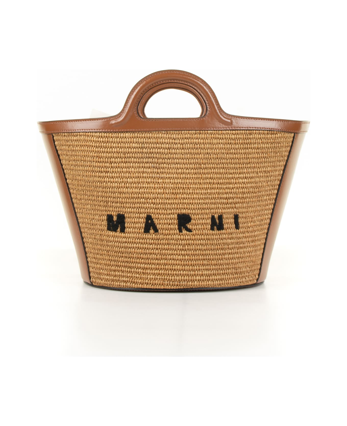 Marni Small Tropicalia Bag In Leather And Raffia Effect Fabric - RAW SIENNA