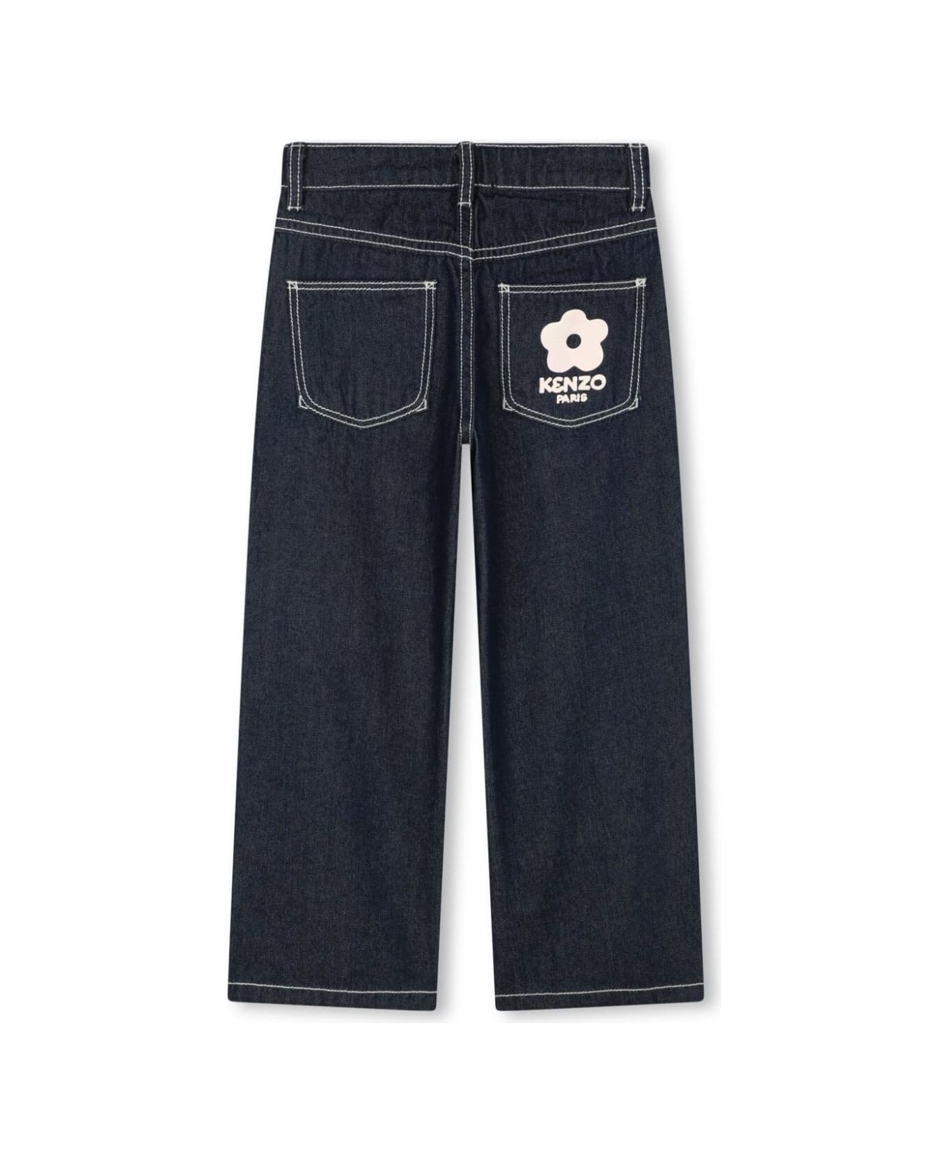 Kenzo Kids Blue Pants With Rear Logo In Denim Girl - Blu ボトムス