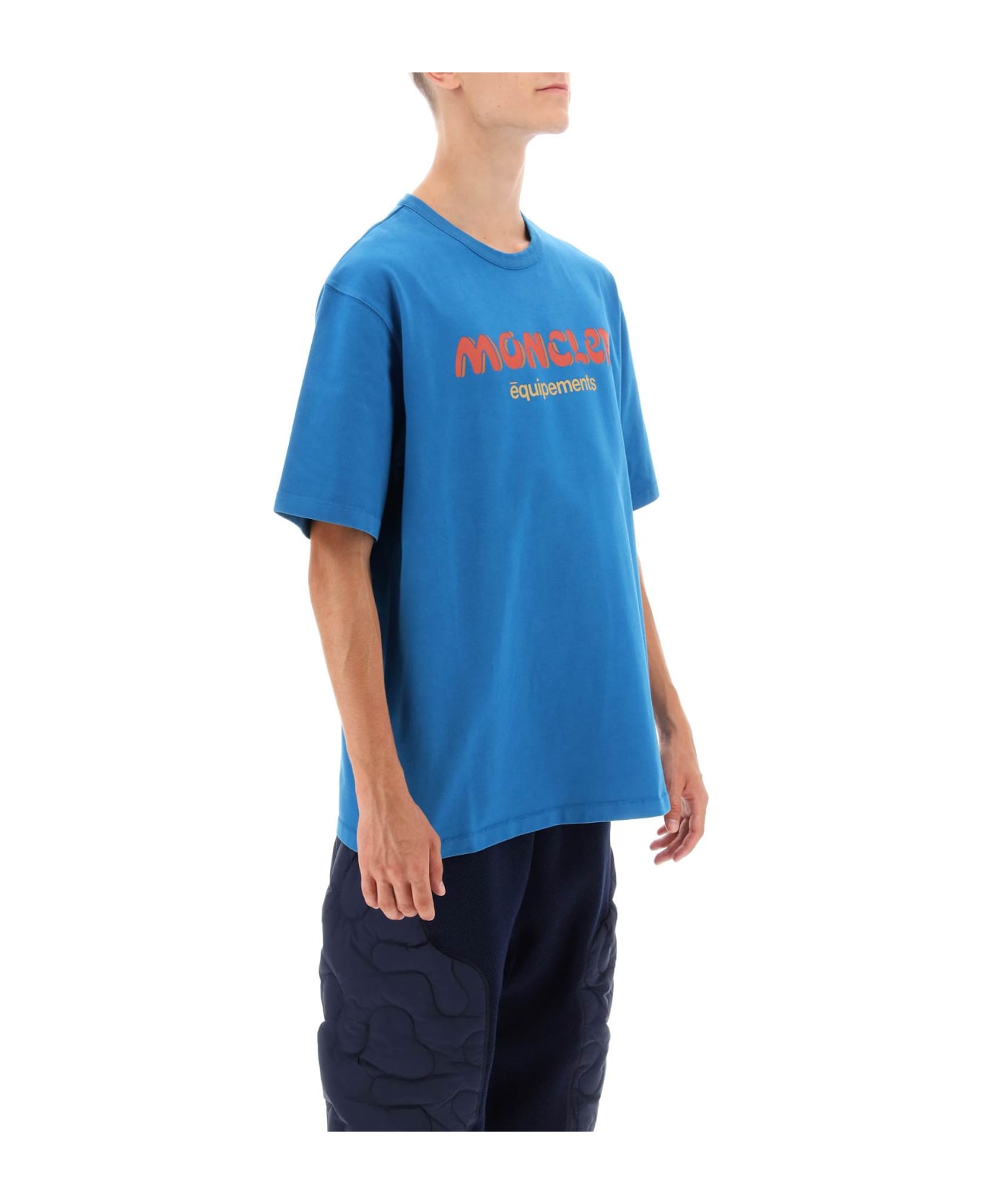 Moncler Genius Cotton T-shirt With Logo - Blue Tシャツ