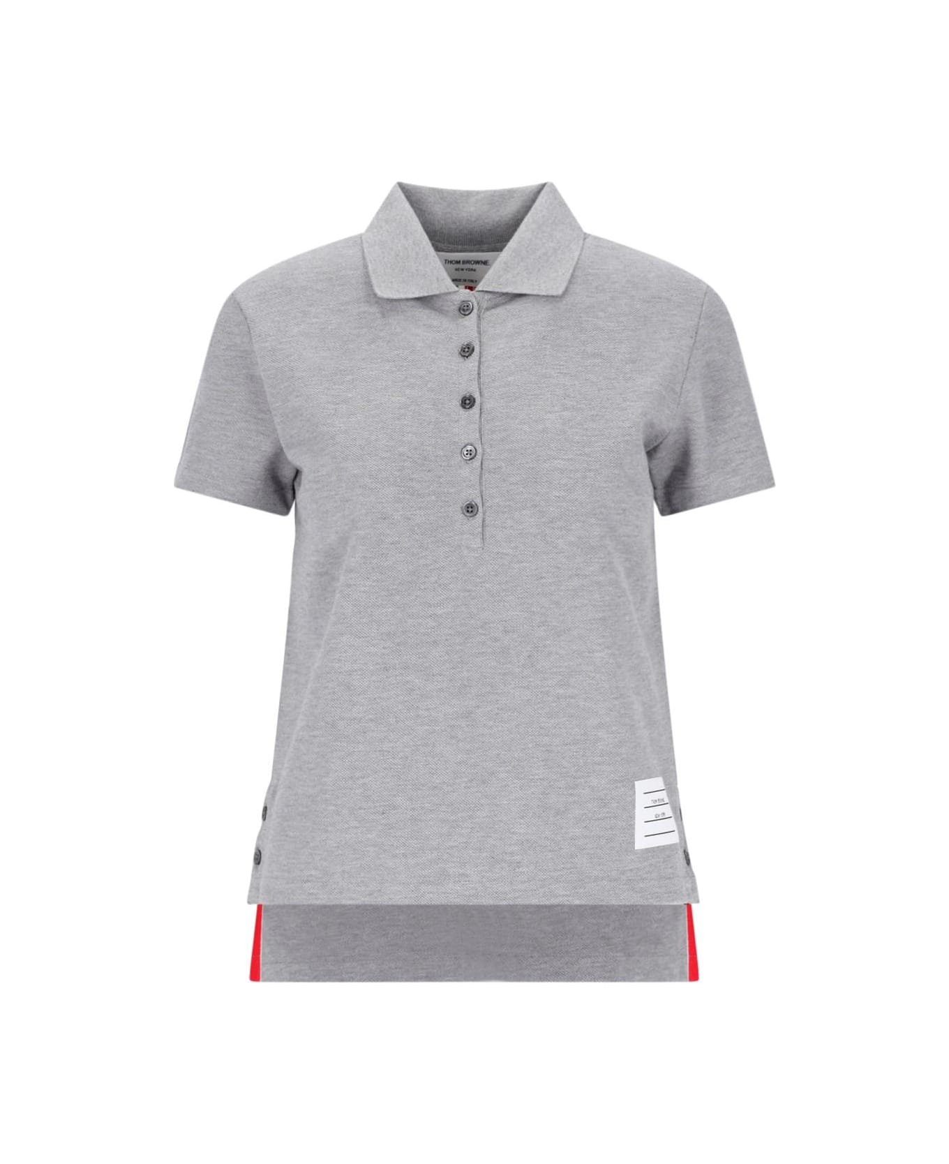 Thom Browne Polo Shirt With Tricolor Detail On The Back - Lt grey