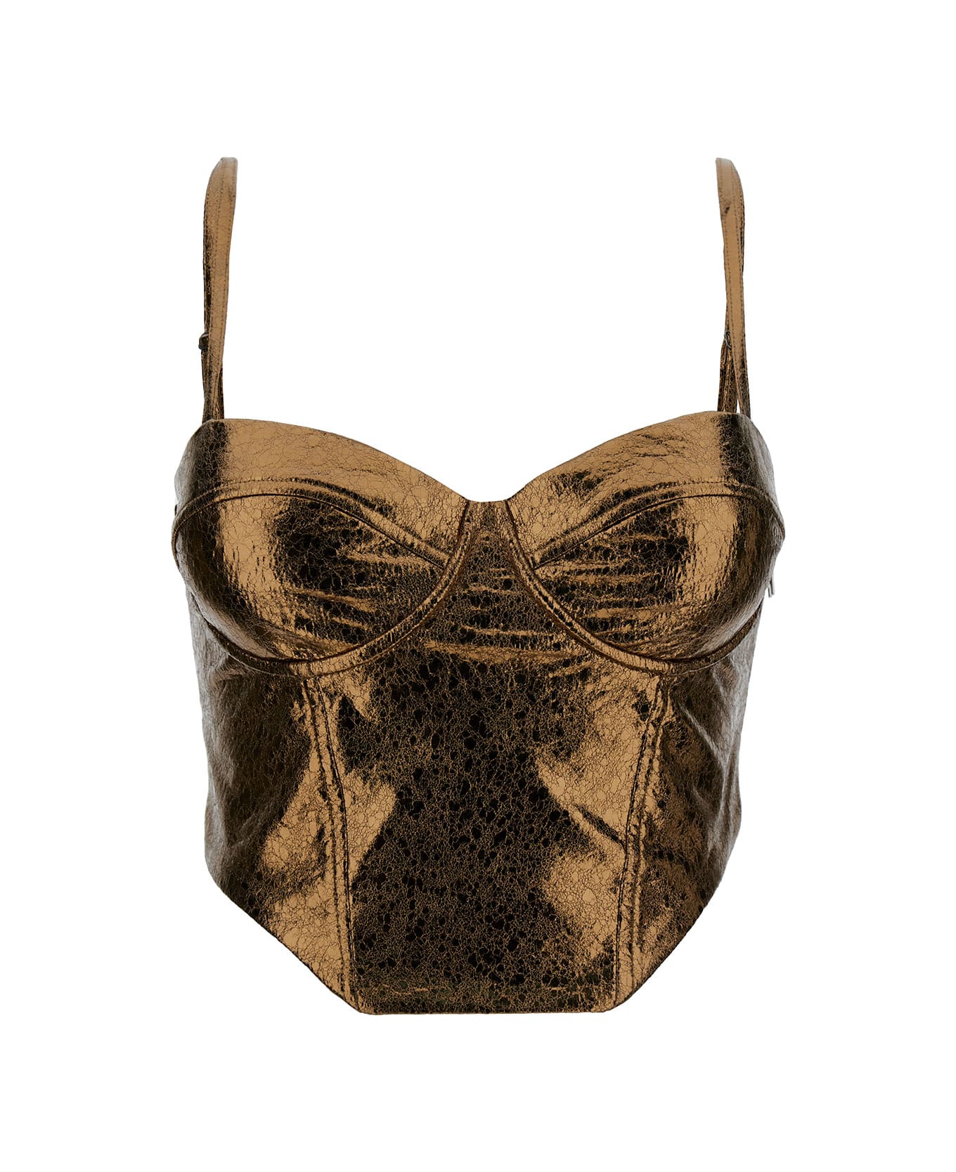 Rotate by Birger Christensen Gold Corset Top With Adjustable Straps In Stretch Fabric Woman - Metallic