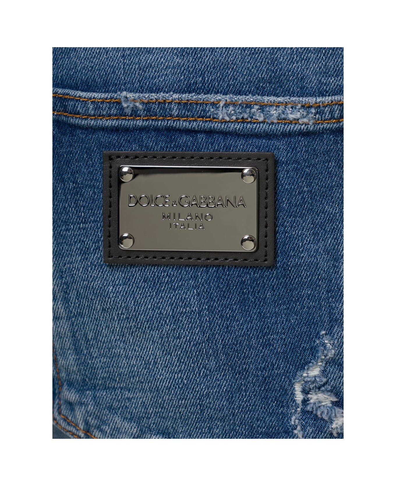 Dolce & Gabbana Blue Distressed Slim-fit Jeans In Cotton Denim Man Dolce & Gabbana - Blu デニム