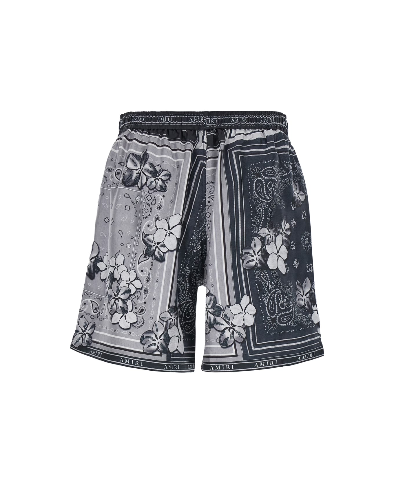 AMIRI Black And White Shorts With Bandana Print In Silk Man