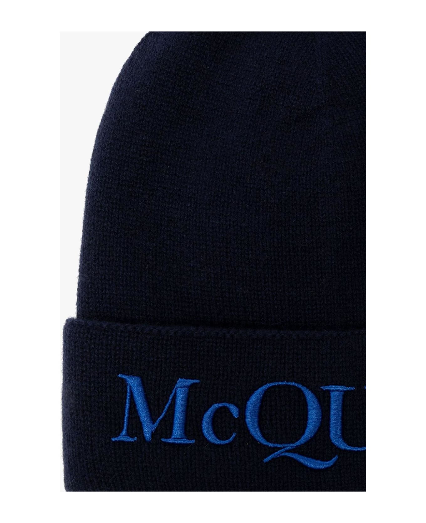 Alexander McQueen Cashmere Beanie With Logo - NAVY 帽子