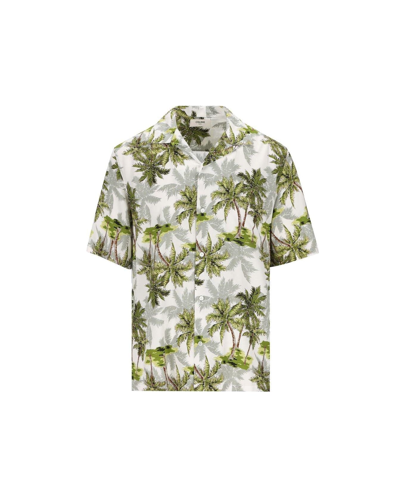 Celine Palm Print Short-sleeve Shirt - Blanc/Gris/Vert