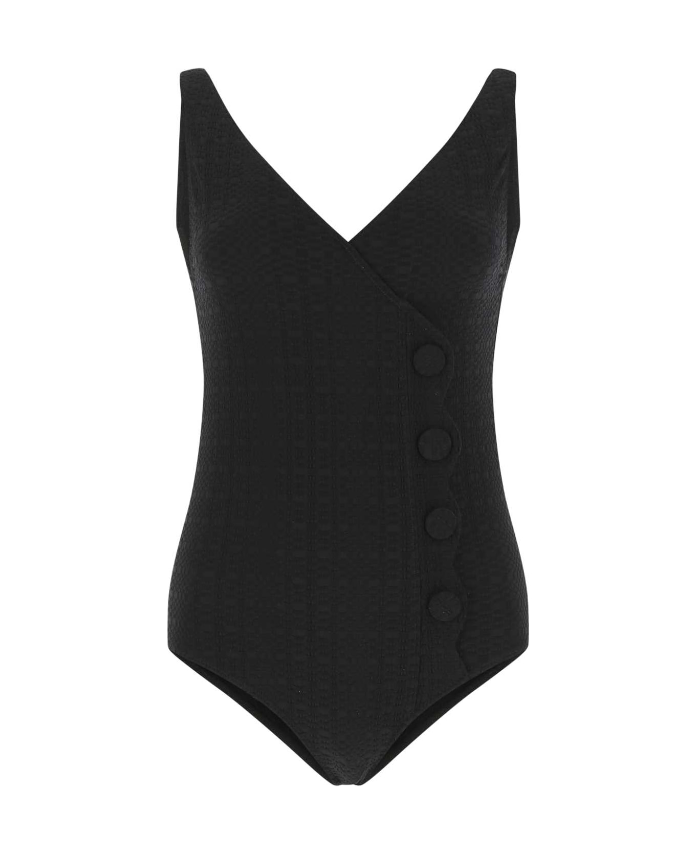 Lisa Marie Fernandez Black Stretch Seersucker Scallop Swimsuit - BLACK