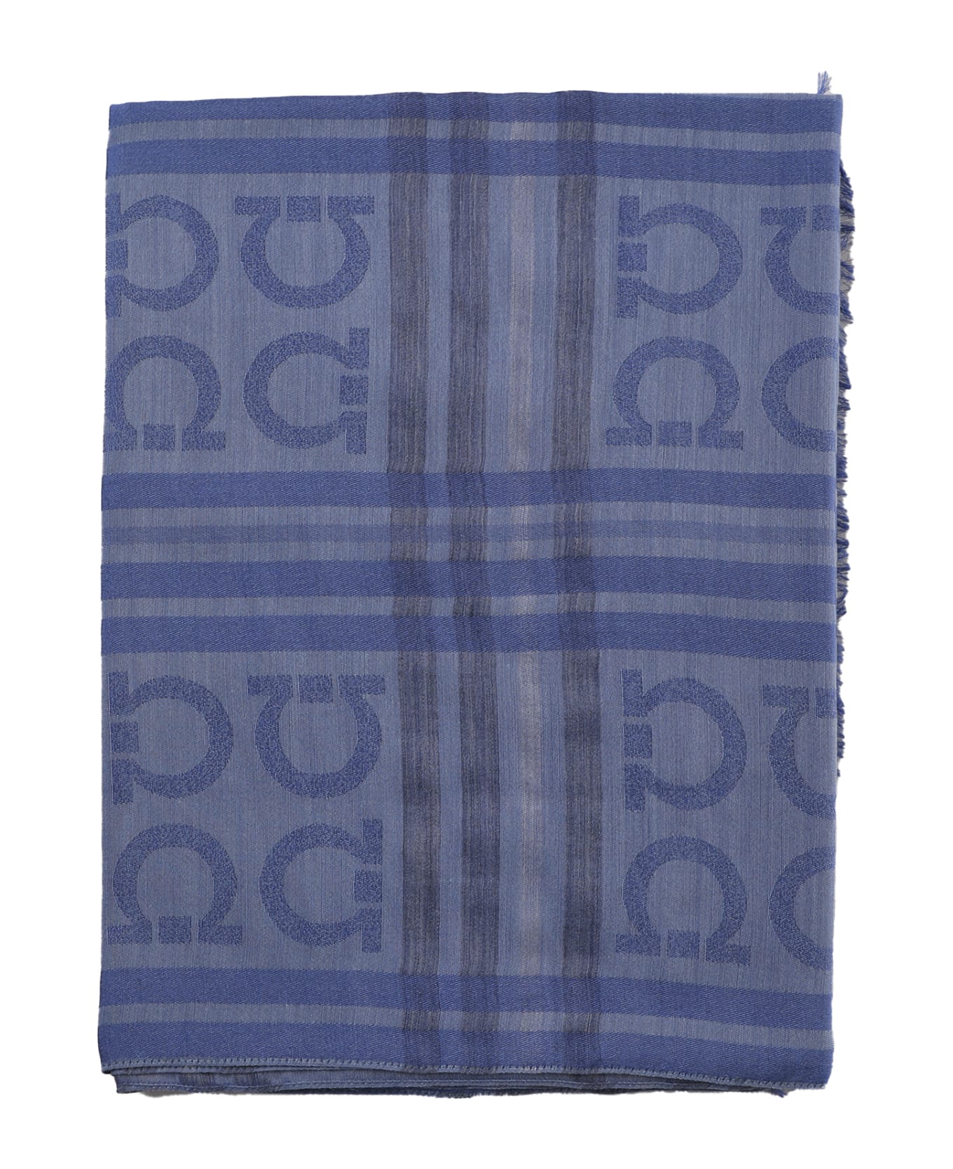 Ferragamo Wool Scarf With Hooks - Blu スカーフ