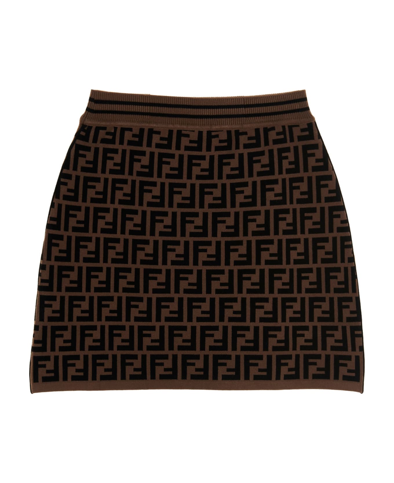 Fendi 'ff Logo Intarsia Skirt - Brown