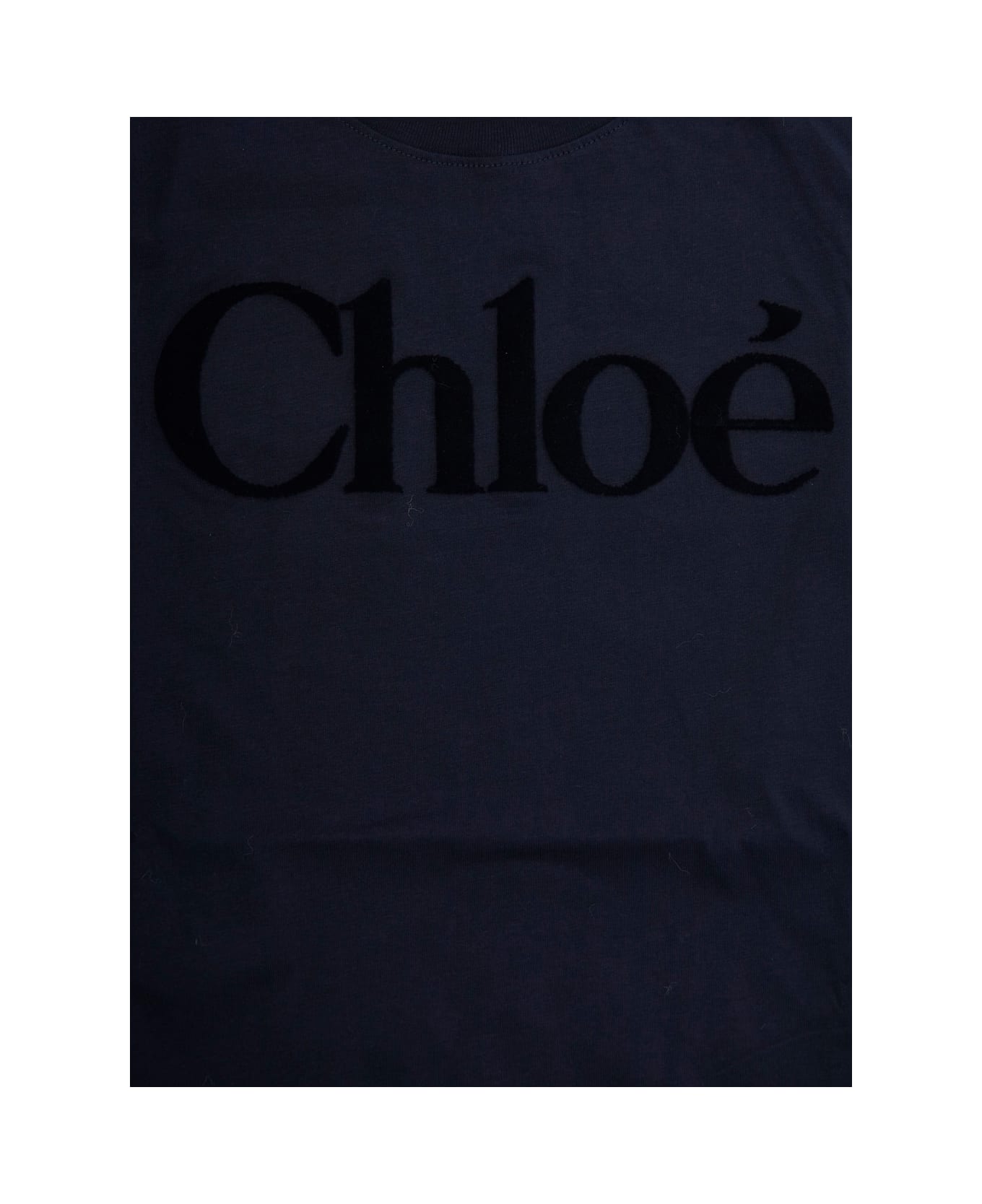 Chloé Blue Crewneck T-shirt With Logo Lettering On The Front In Cotton Girl - Blu