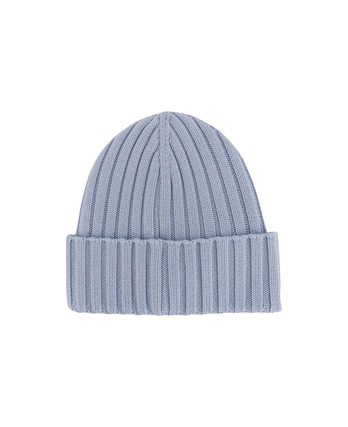 Moncler Logo Patch Ribbed Beanie - Azzurro