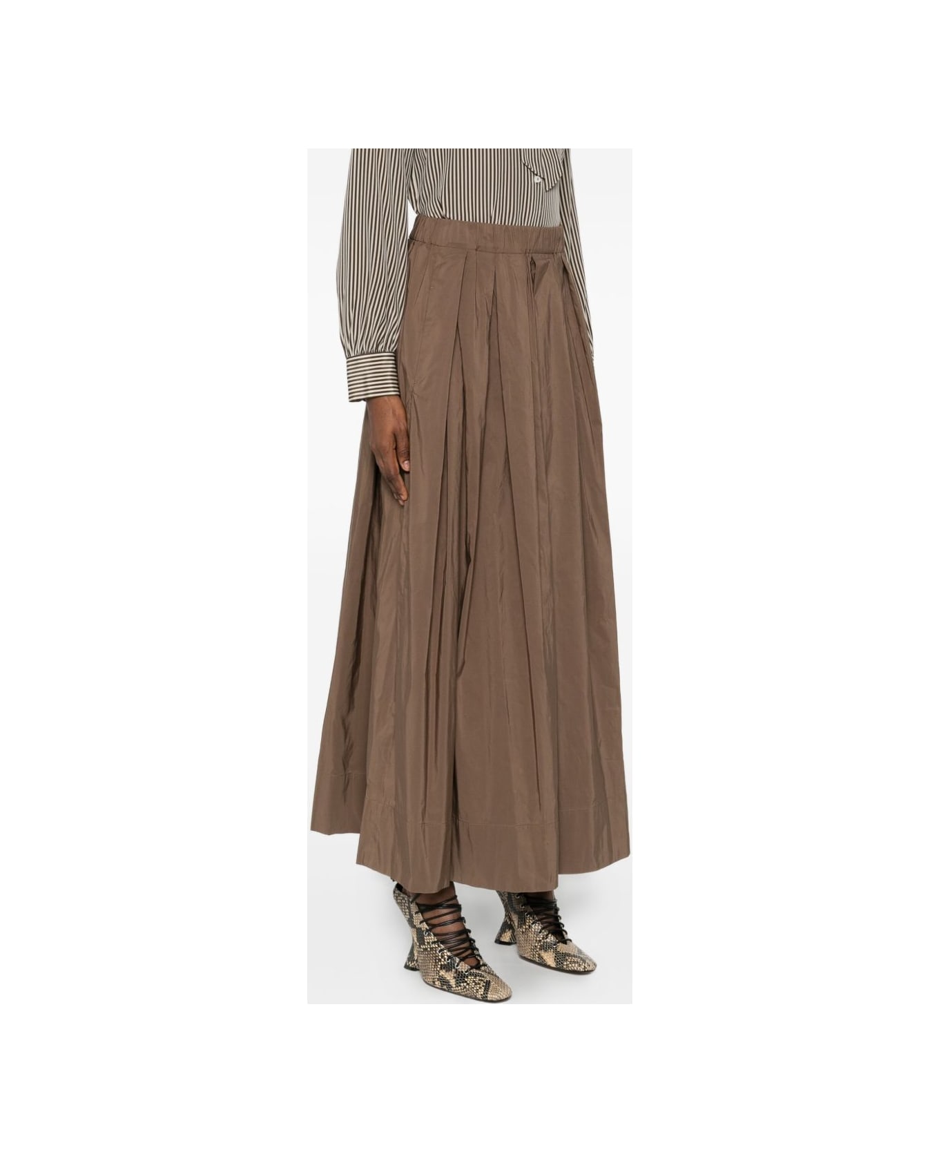 
S Max Mara Pleated Midi Skirt - Brown